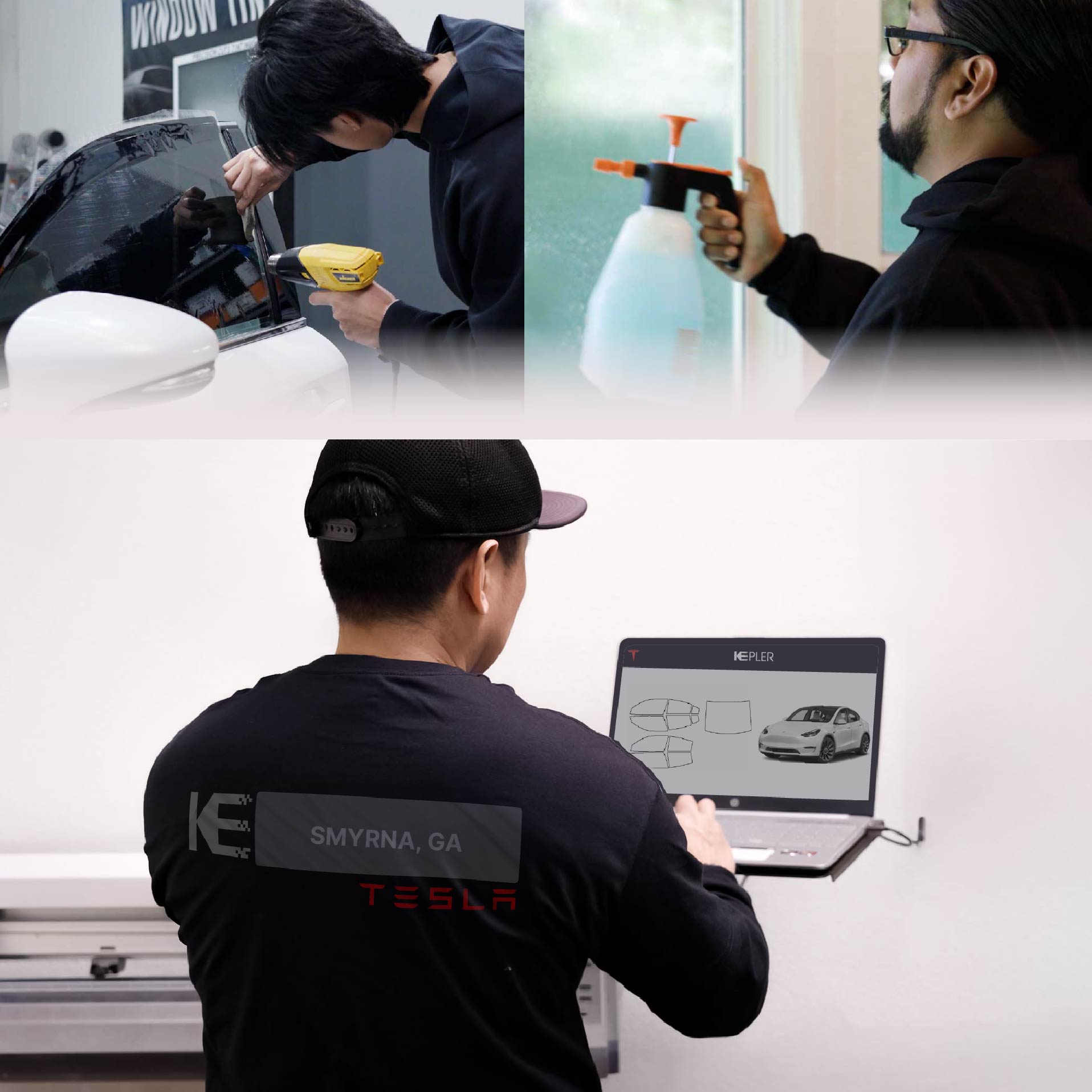 Kepler Technician Installing Advanced Window Tint to Tesla in Smyrna