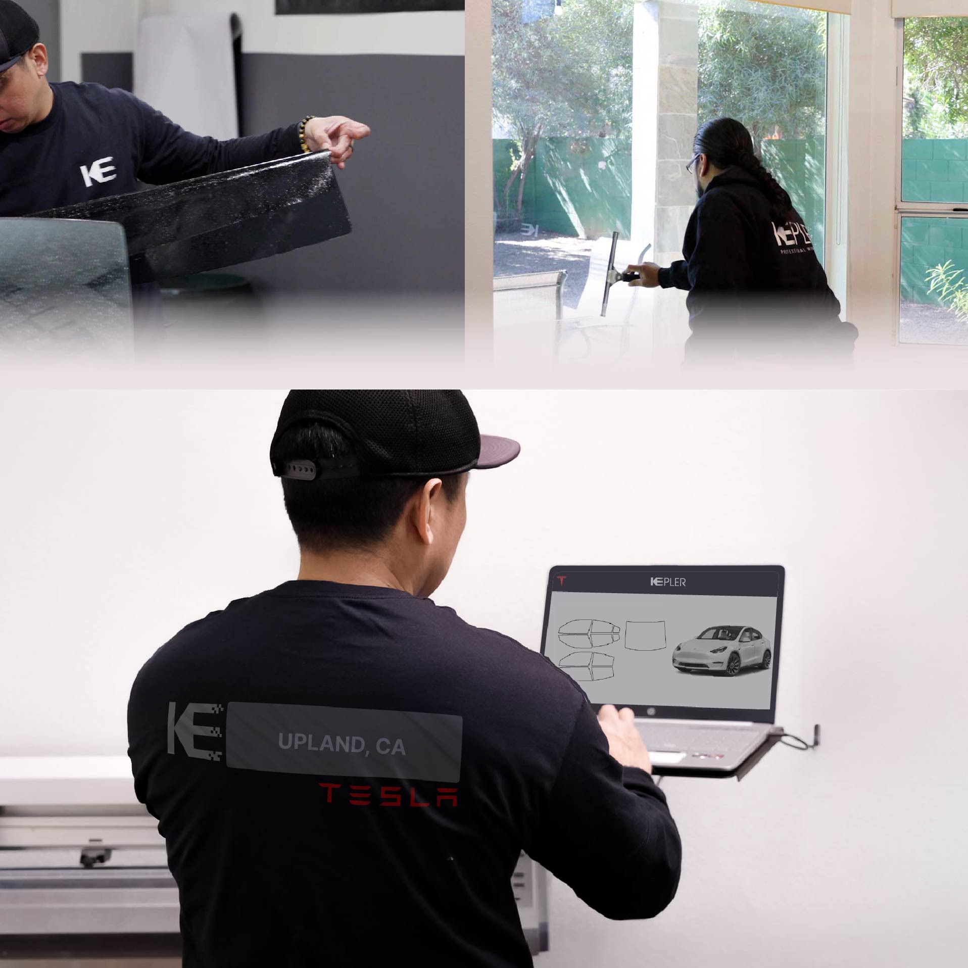 Kepler Technician Fitting High-tech Window Tint to Tesla in Upland