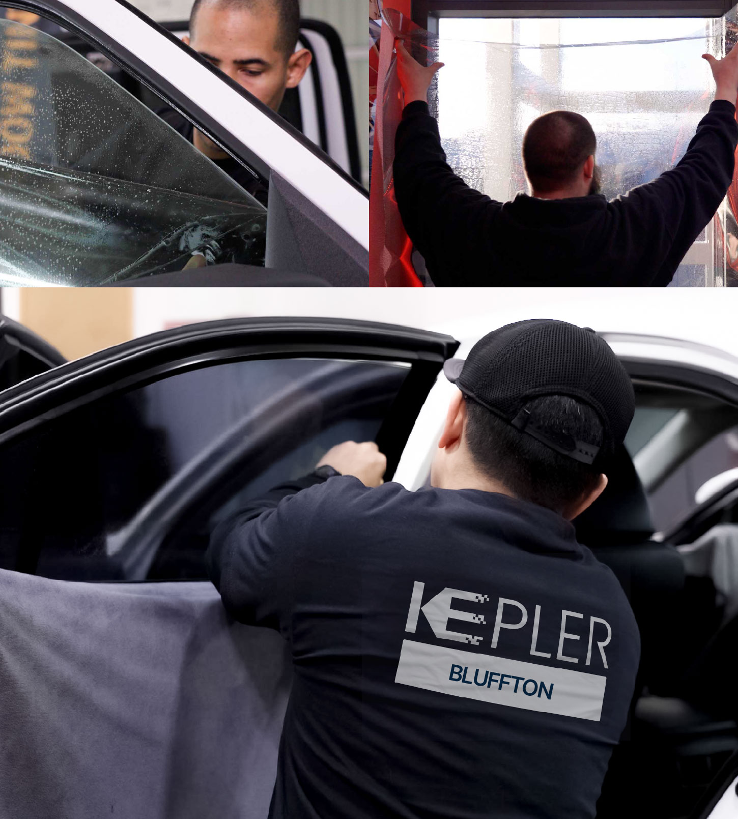 Automotive Window Tinting Expert Applying Film in Bluffton, South Carolina