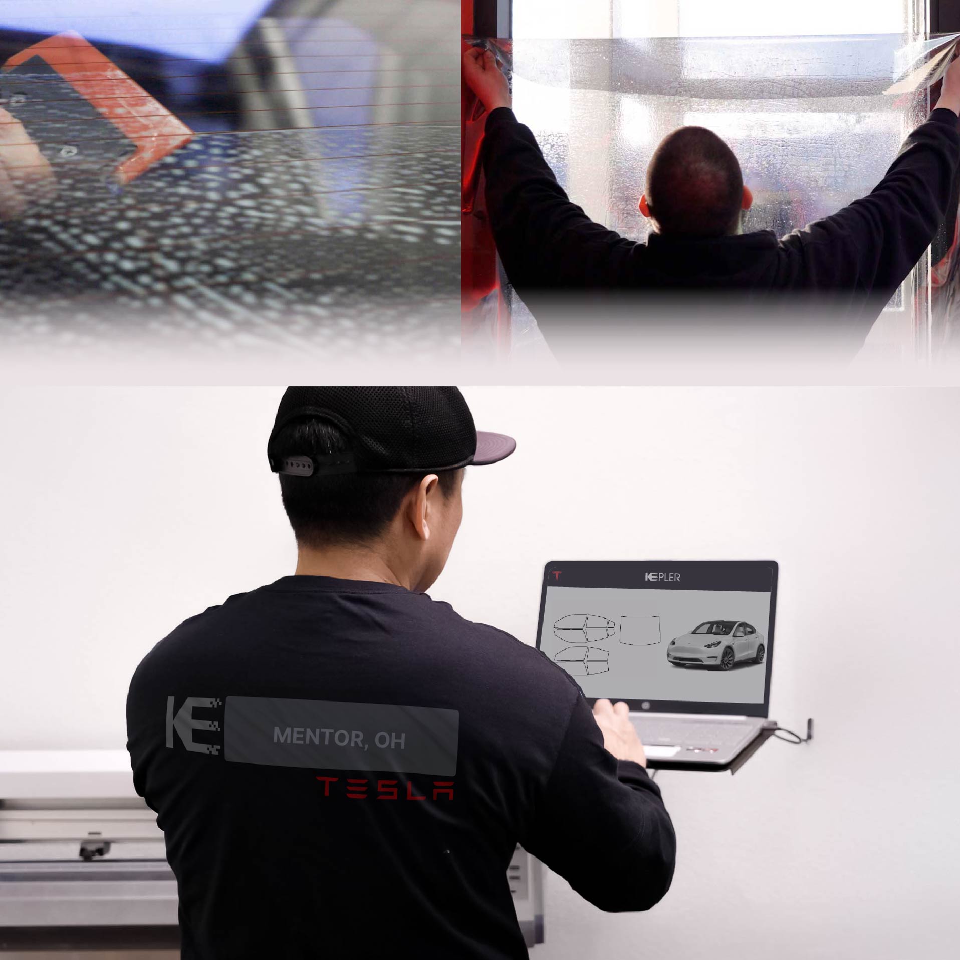 Expert Technician Installing High-tech Window Tint to Tesla in Mentor