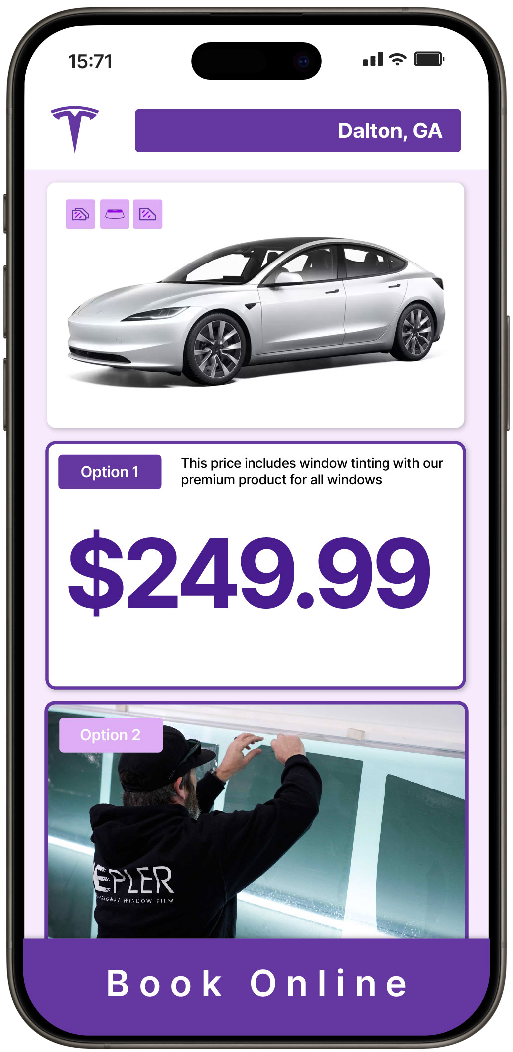 View Affordable Tesla Window Tinting Rates in Dalton, Georgia