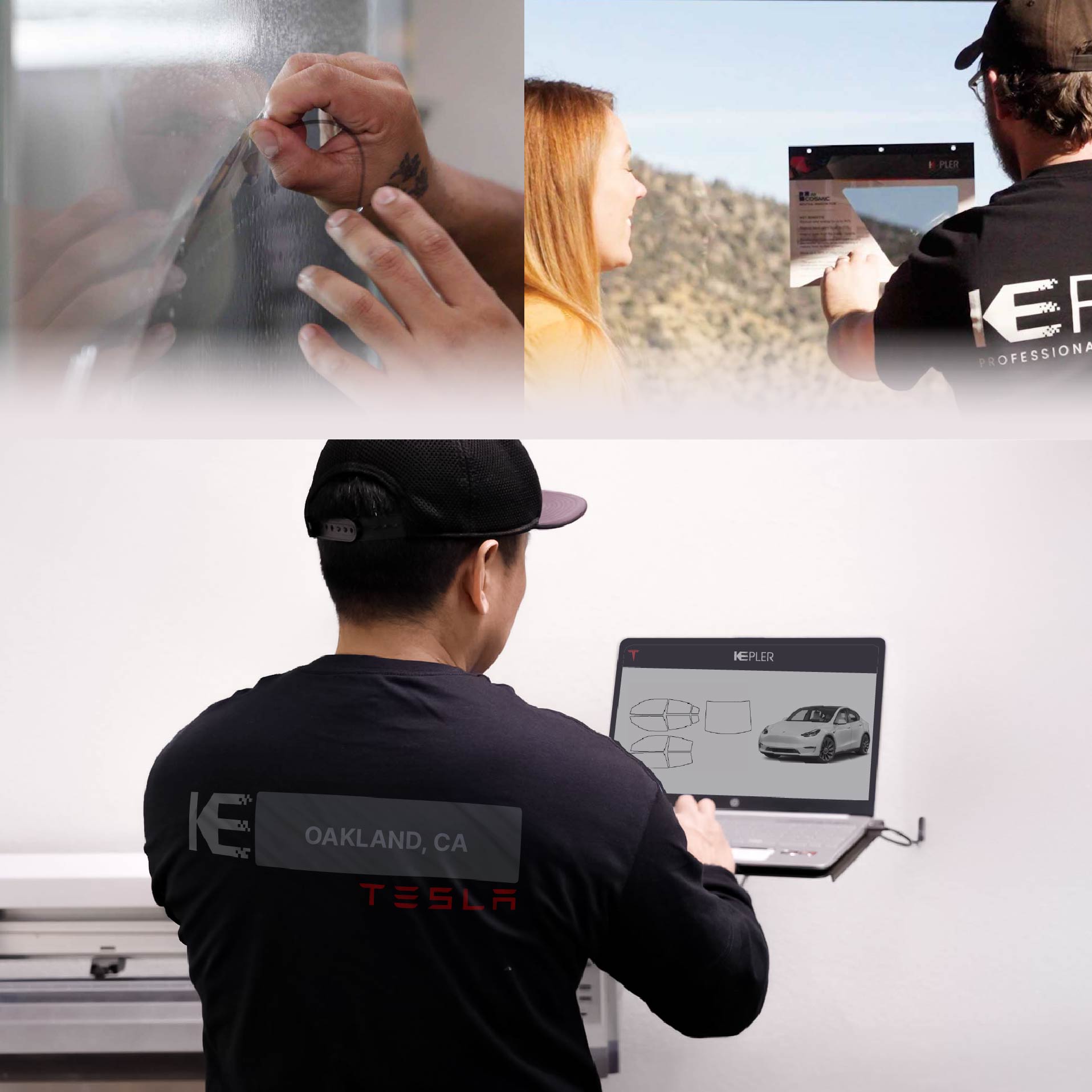 Kepler Technician Installing High-tech Window Tint to Tesla in Oakland