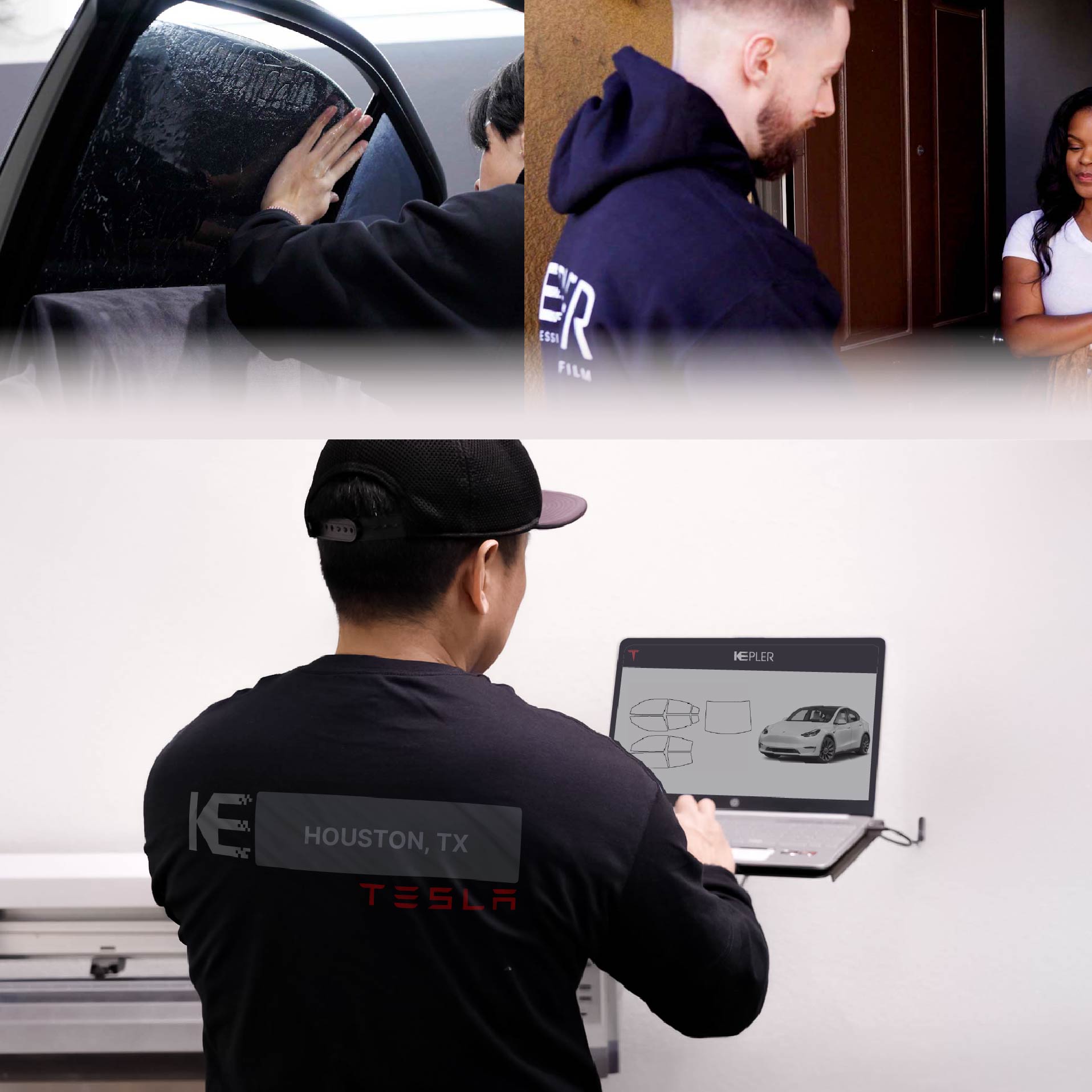 Kepler Technician Installing High-tech Window Tint to Tesla in Houston