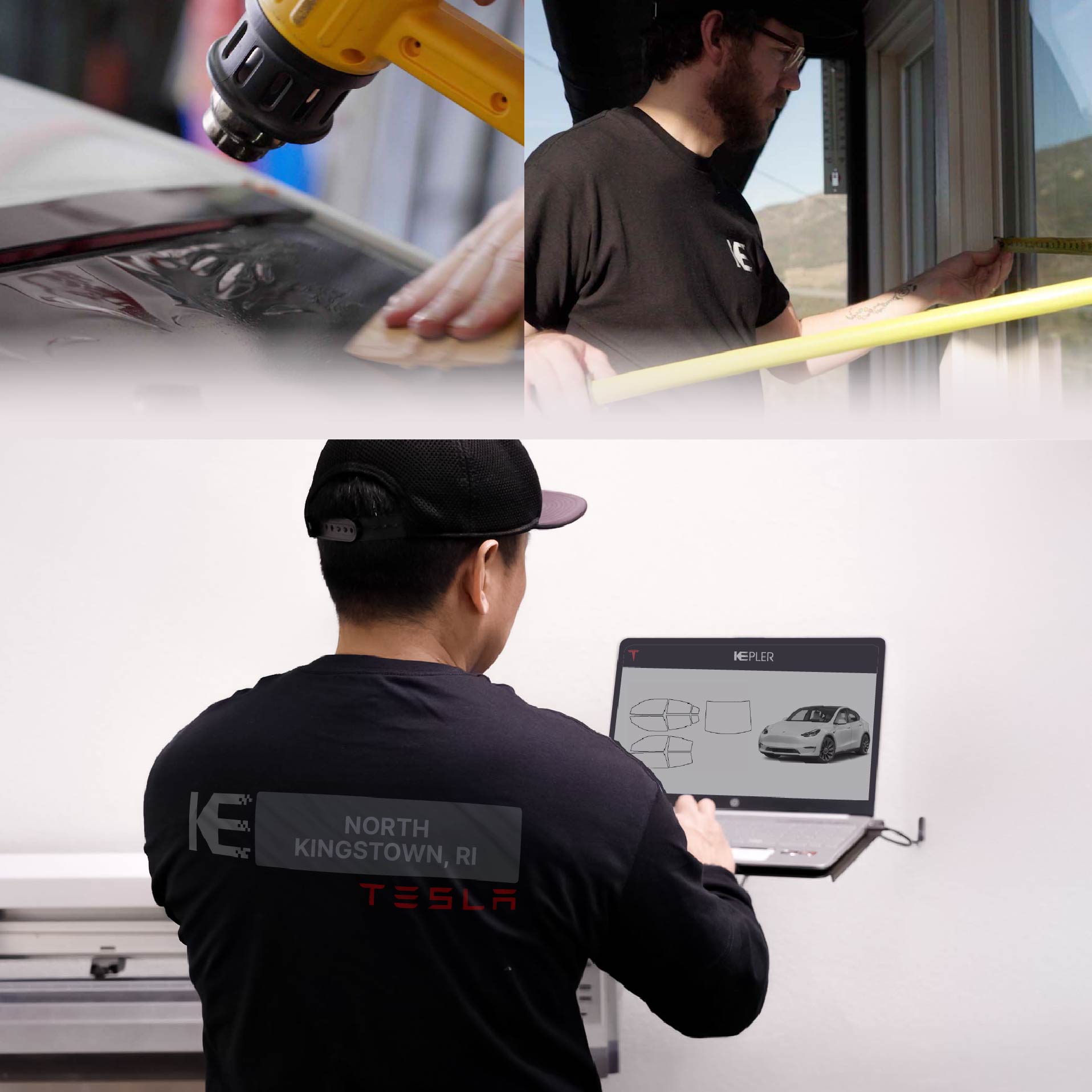 Kepler Technician Installing Advanced Window Tint to Tesla in North Kingstown