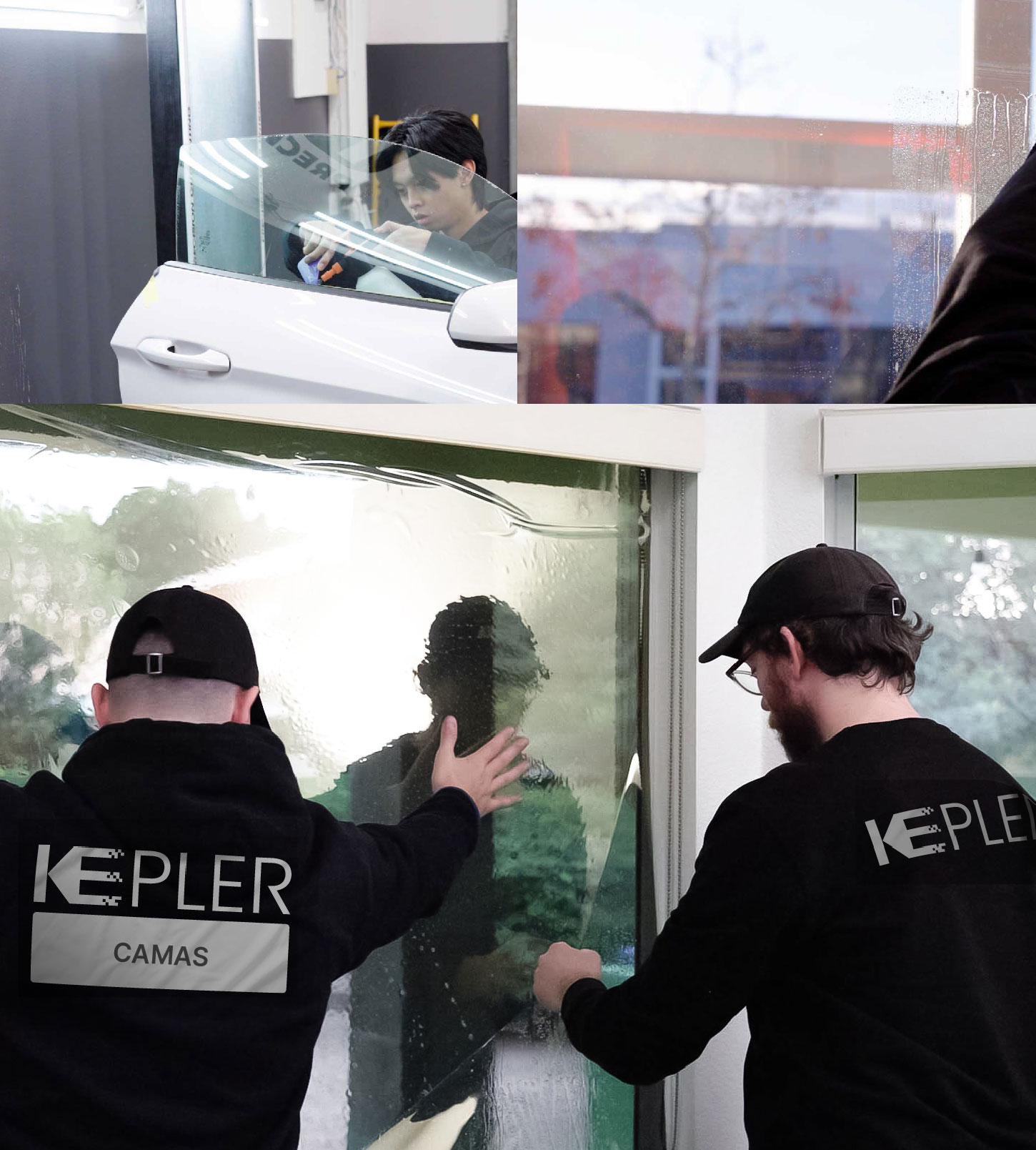 Expert Technician Fitting High-tech Window Tint to Home in Camas