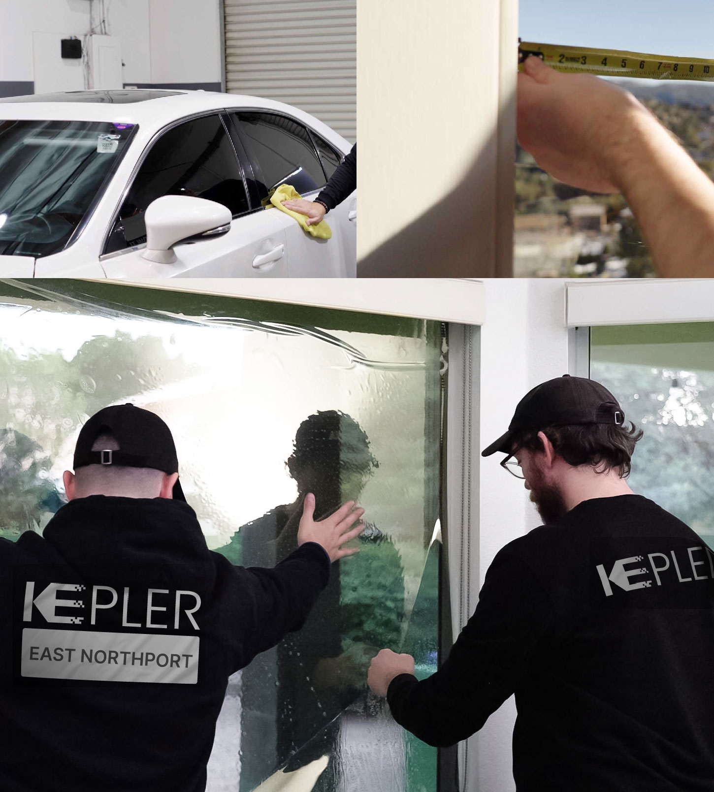 Kepler Technician Installing Ceramic Window Tint to Home in East Northport