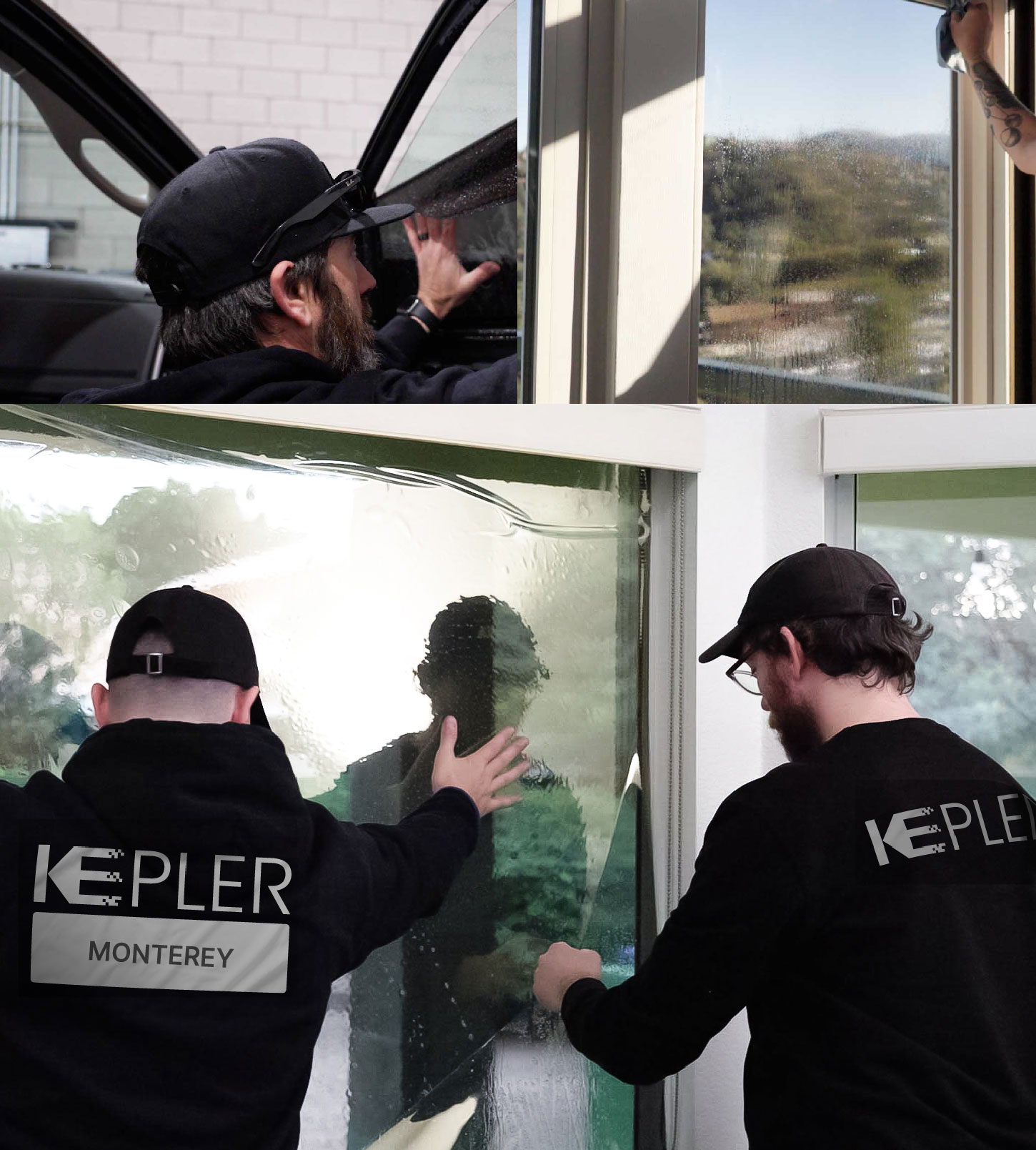 Kepler Technician Installing Ceramic Window Tint to Home in Monterey