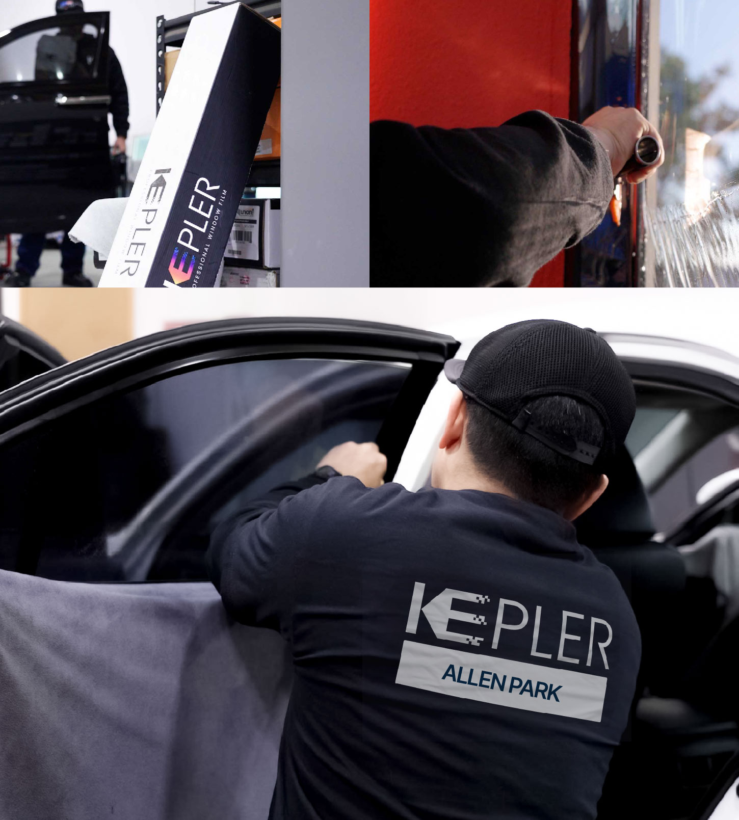 Automotive Window Tinting Expert Applying Film in Allen Park, Michigan