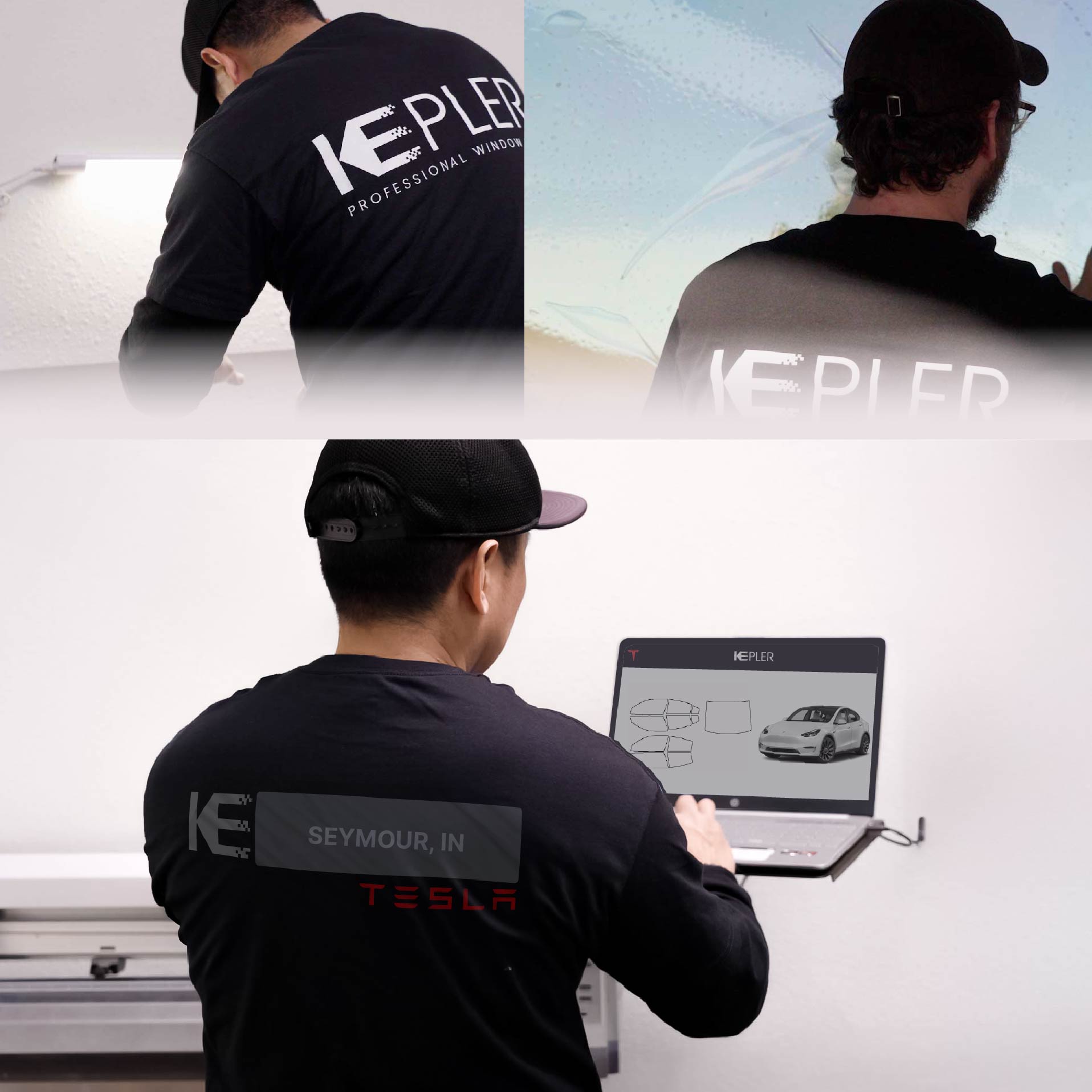 Kepler Technician Fitting Advanced Window Tint to Tesla in Seymour