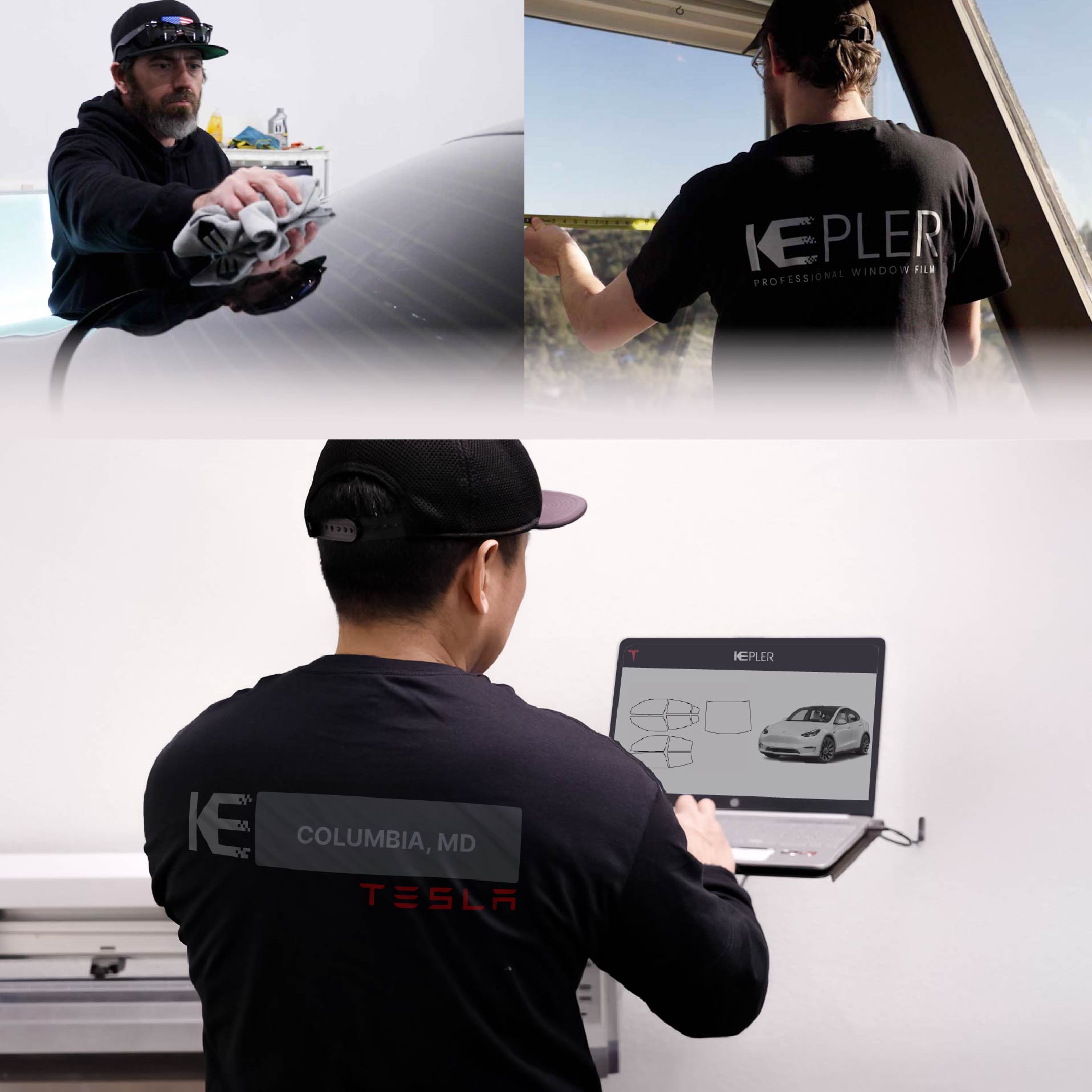 Expert Technician Fitting Ceramic Window Tint to Tesla in Columbia