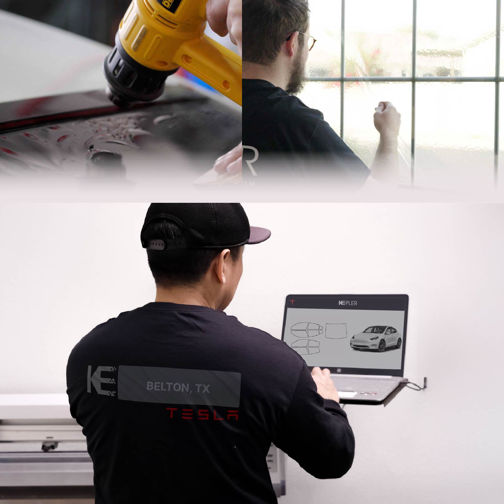 Expert Technician Fitting Ceramic Window Tint to Tesla in Belton