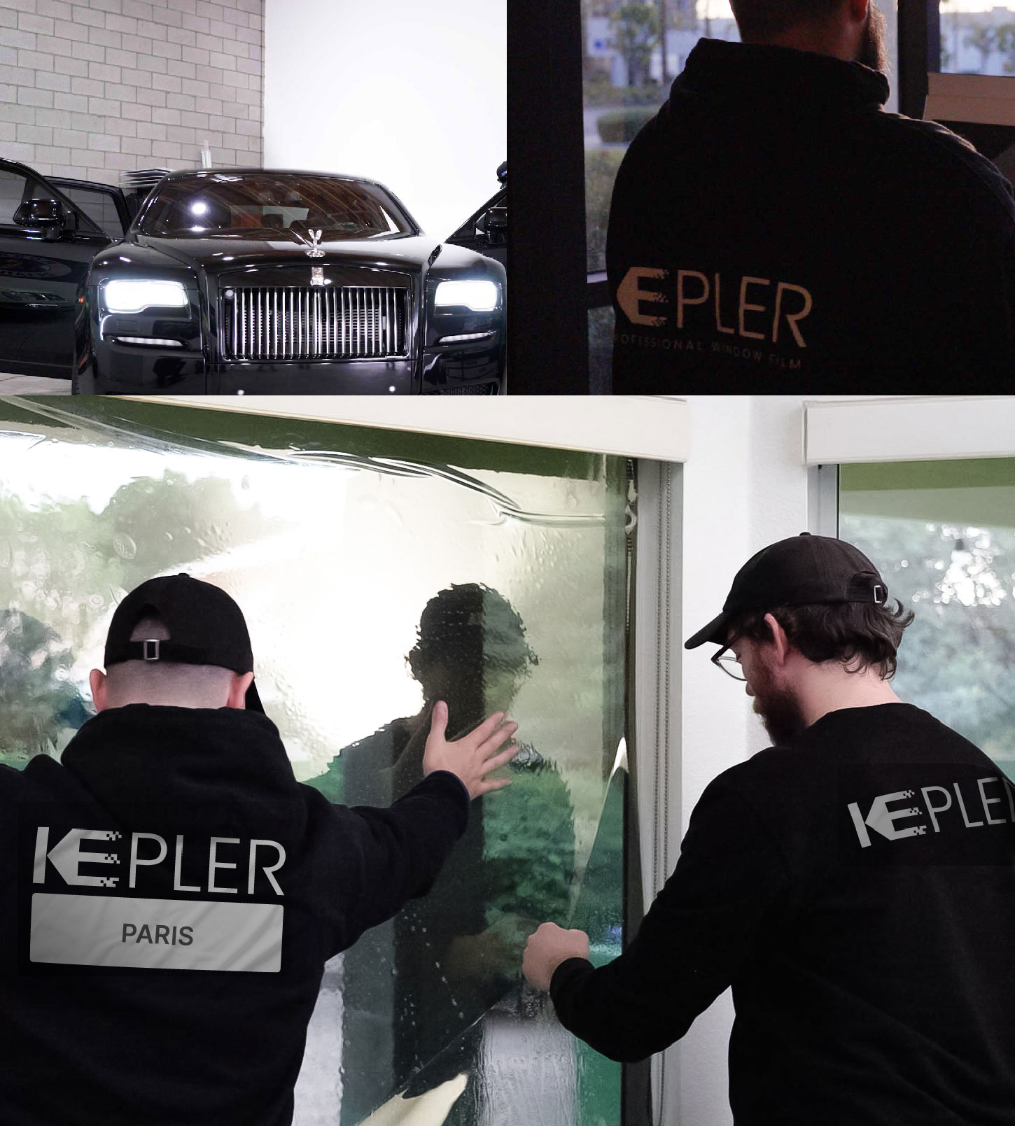 Expert Technician Applying Ceramic Window Tint to Home in Paris