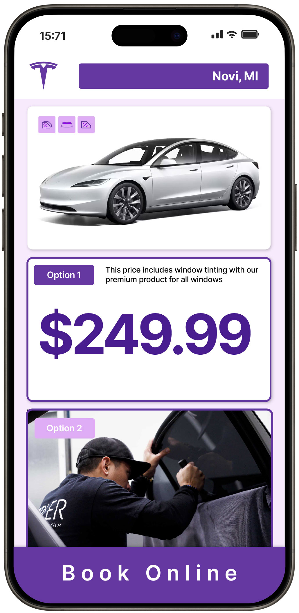 View Affordable Tesla Window Tinting Costs in Novi, Michigan