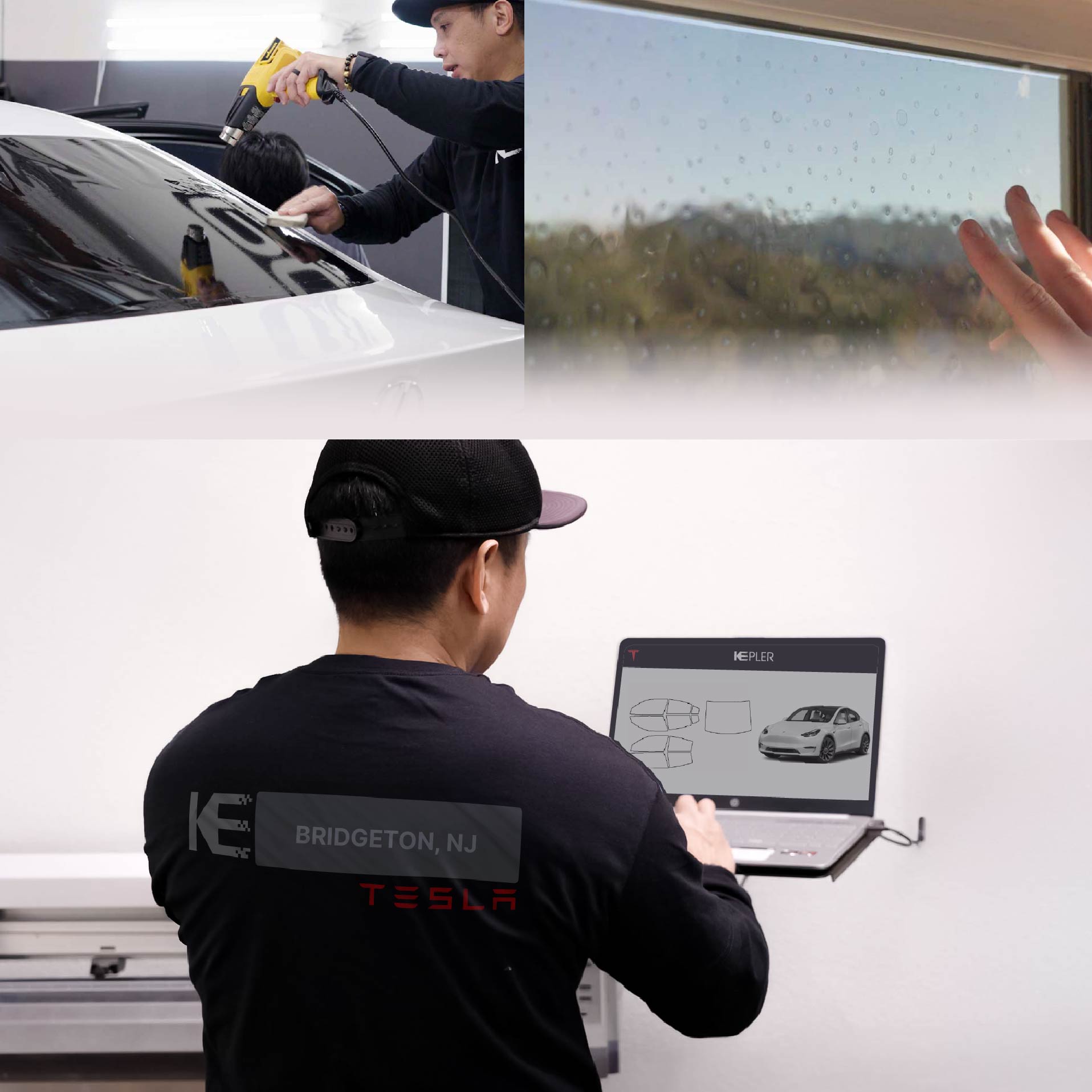 Expert Technician Fitting High-tech Window Tint to Tesla in Bridgeton