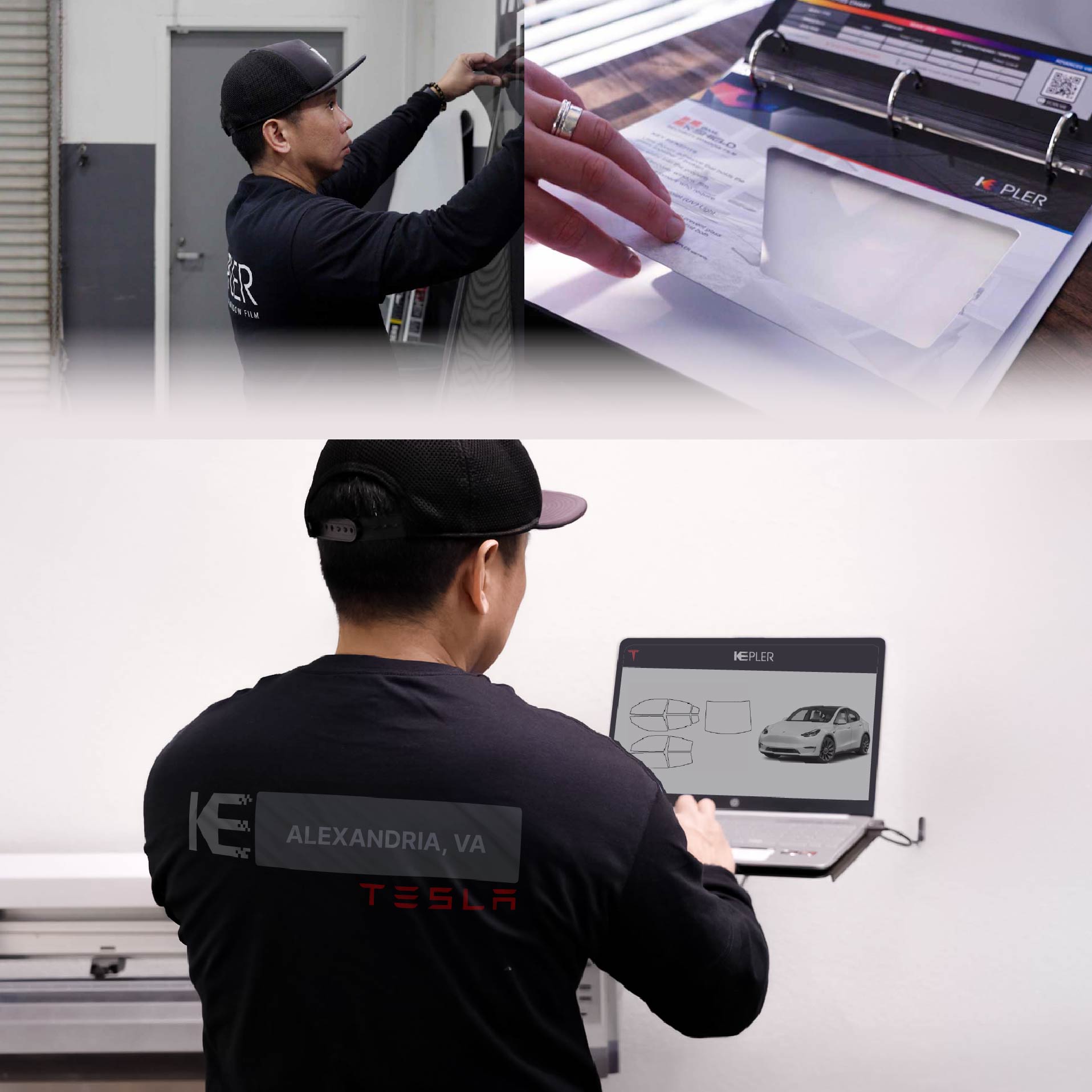 Kepler Technician Installing Advanced Window Tint to Tesla in Alexandria