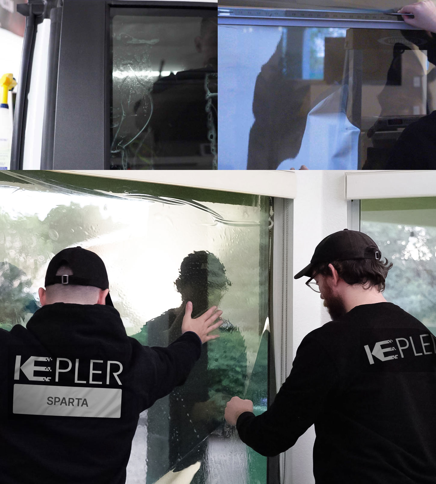 Kepler Technician Applying Advanced Window Tint to Home in Sparta