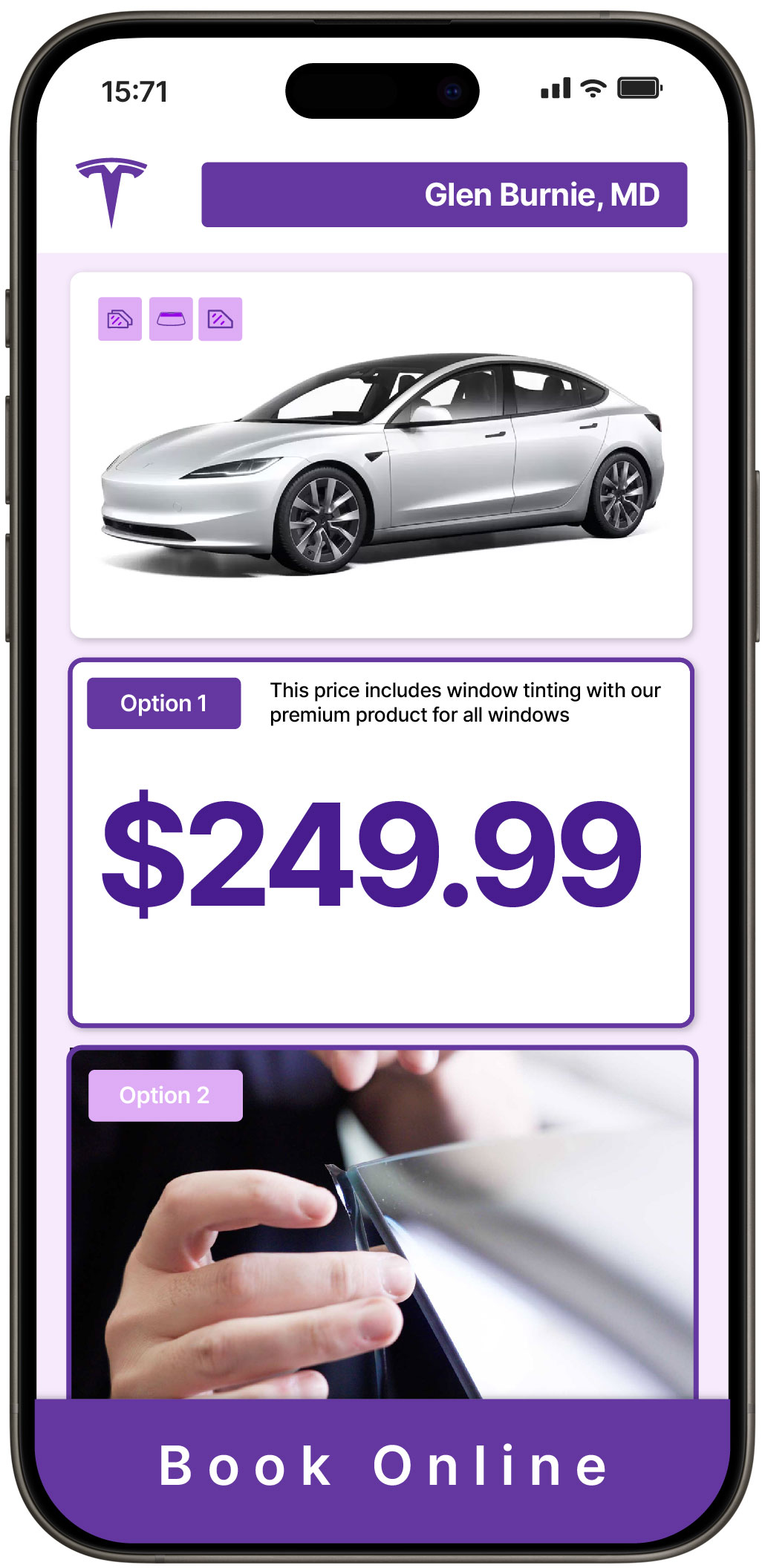View Competitive Tesla Window Tinting Prices in Glen Burnie, Maryland