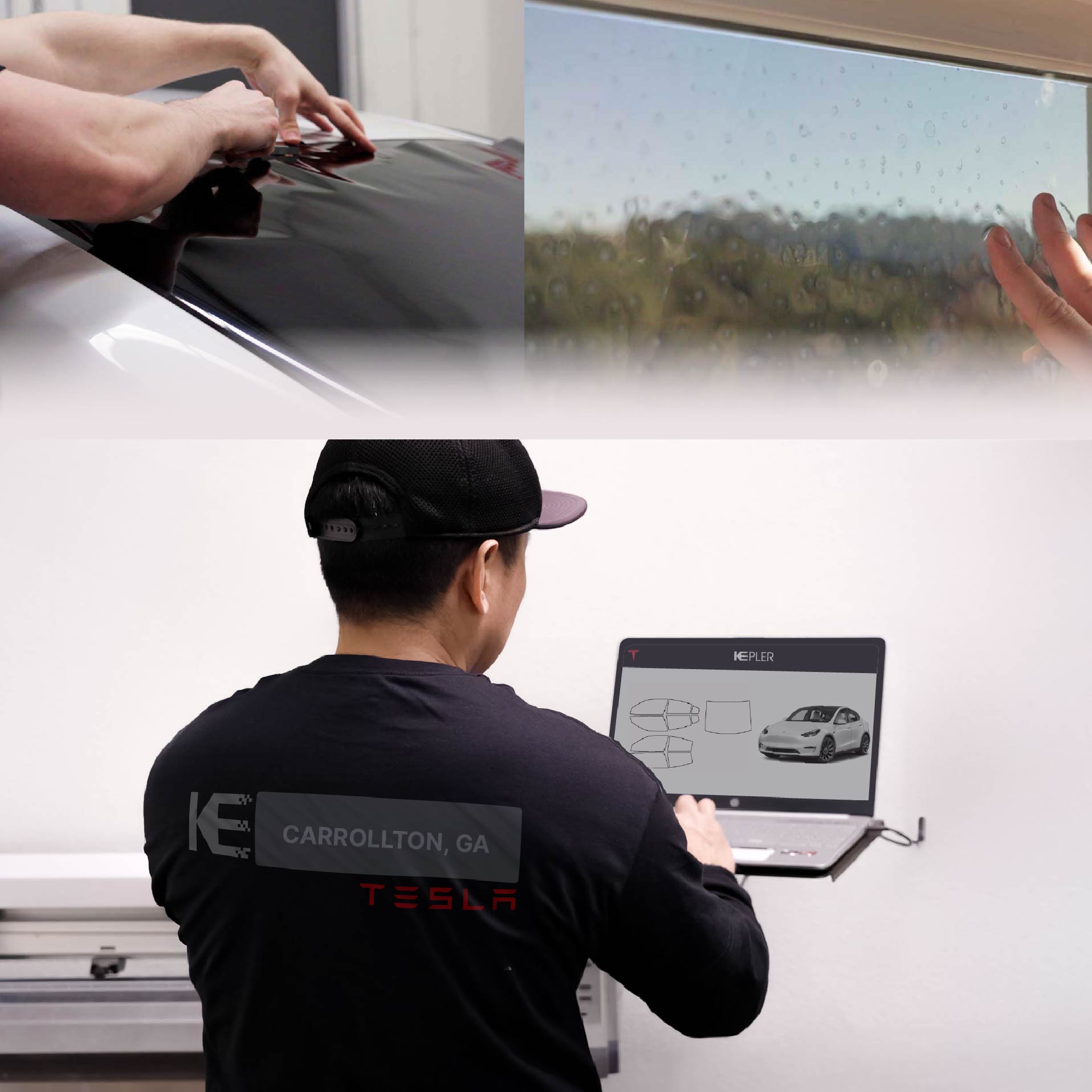 Kepler Technician Fitting High-tech Window Tint to Tesla in Carrollton