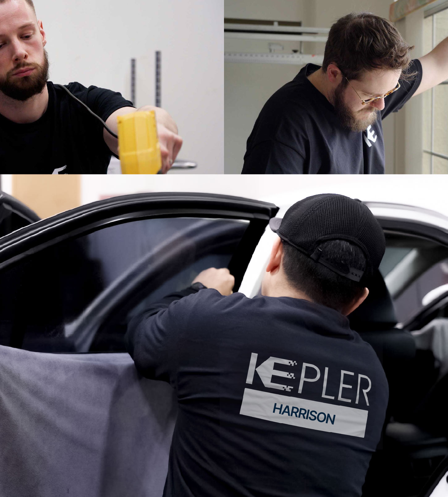Automotive Window Tinting Expert Applying Film in Harrison, New Jersey