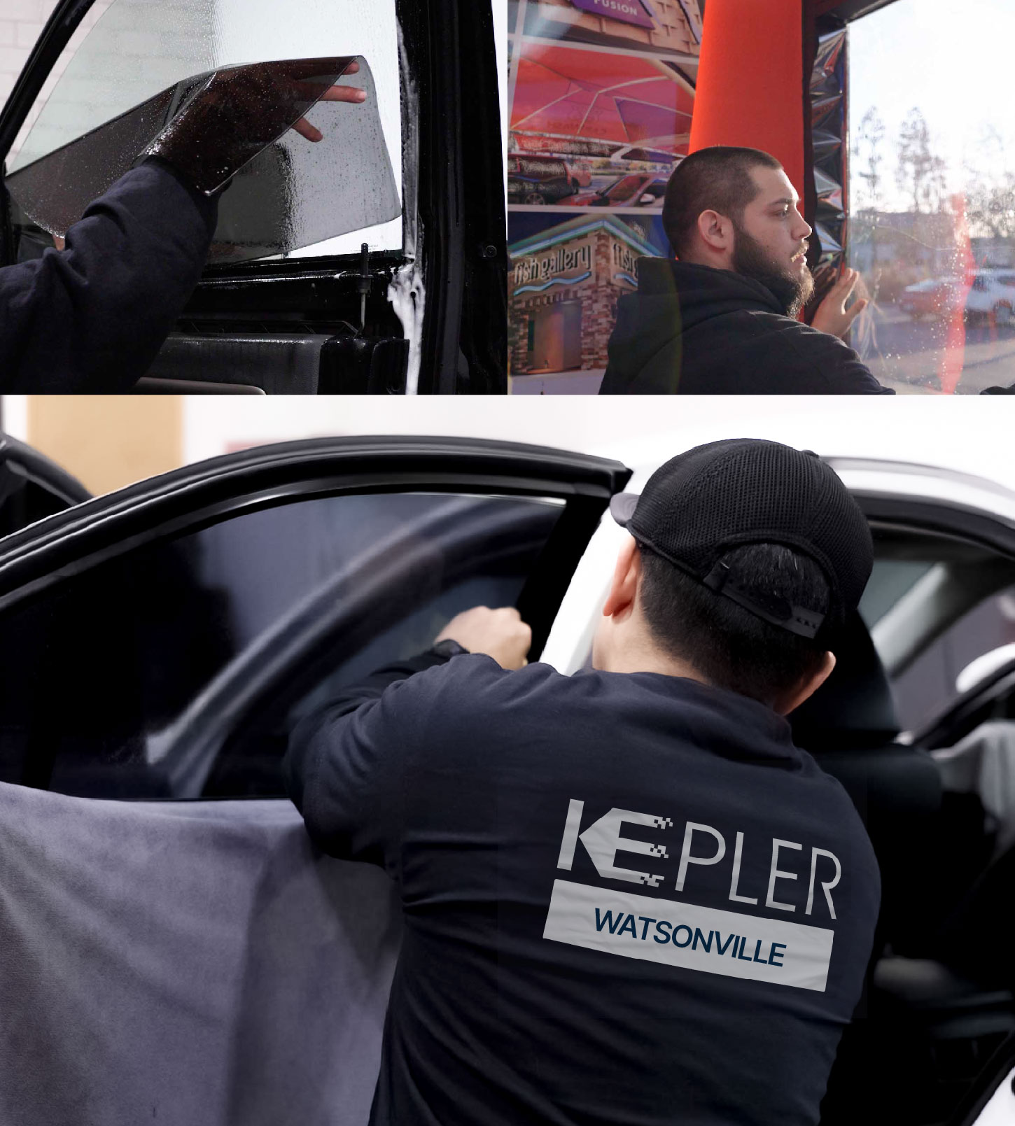 Automotive Window Tinting Expert Applying Film in Watsonville, California