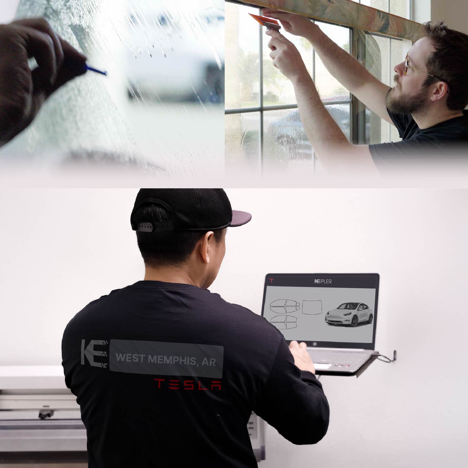 Kepler Technician Fitting Advanced Window Tint to Tesla in West Memphis