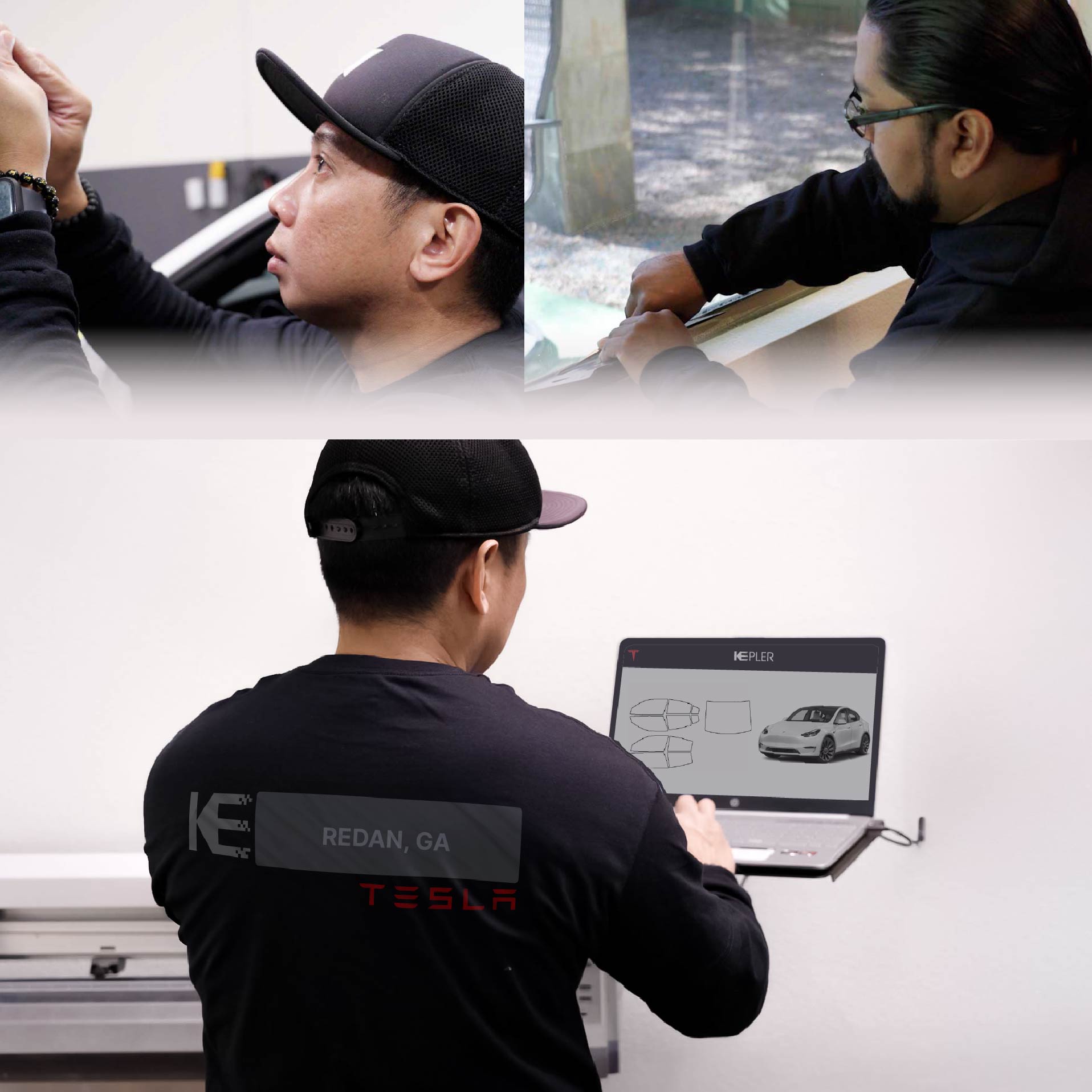 Expert Technician Installing Ceramic Window Tint to Tesla in Redan