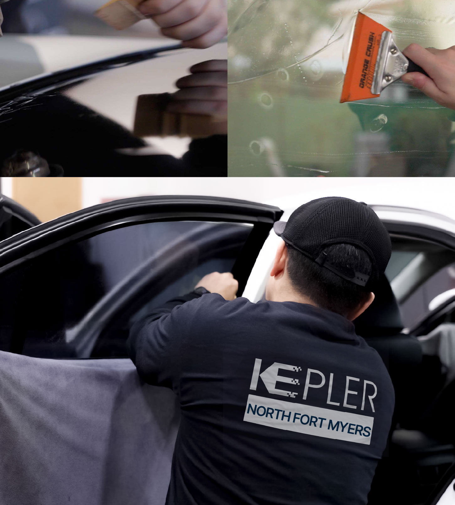 Automotive Window Tinting Expert Applying Film in North Fort Myers, Florida