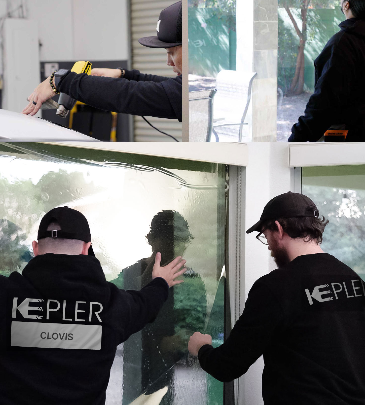 Kepler Technician Applying High-tech Window Tint to Home in Clovis