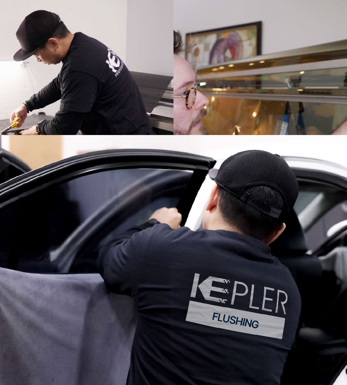 Automotive Window Tinting Expert Applying Film in Flushing, New York