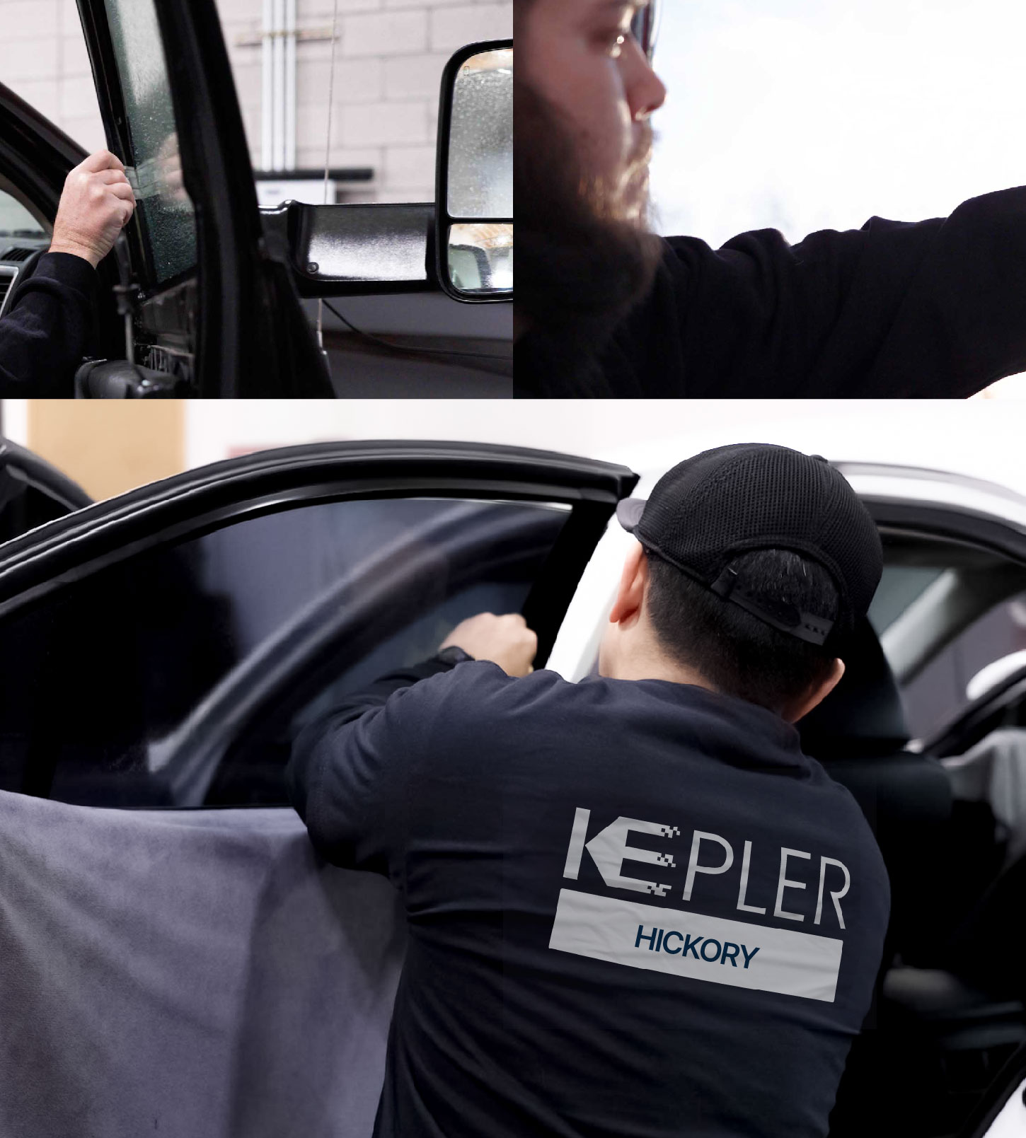 Automotive Window Tinting Expert Applying Film in Hickory, North Carolina