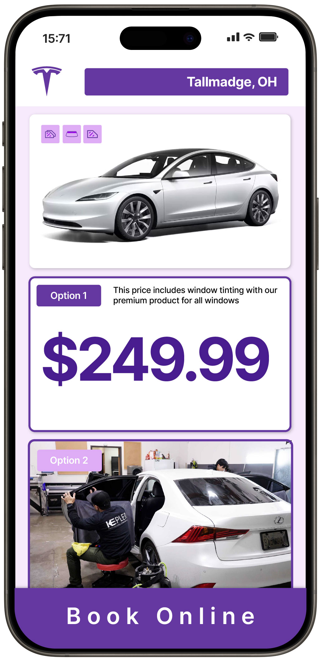 View Competitive Tesla Window Tinting Rates in Tallmadge, Ohio