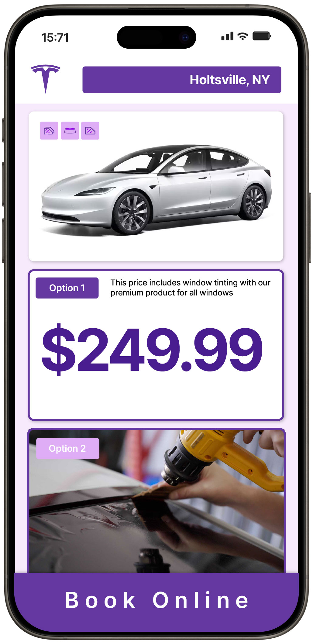 View Competitive Tesla Window Tinting Costs in Holtsville, New York