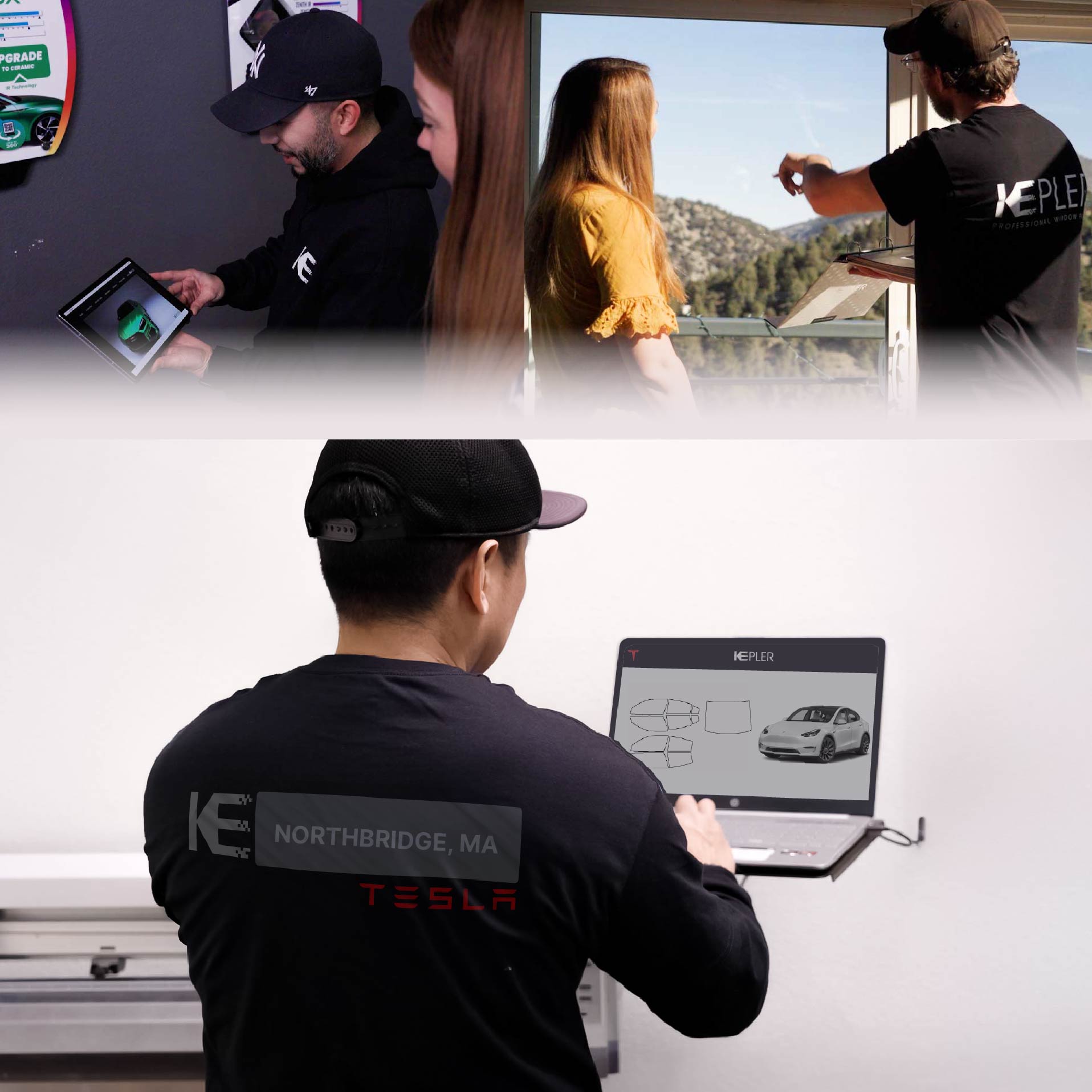Expert Technician Installing High-tech Window Tint to Tesla in Northbridge