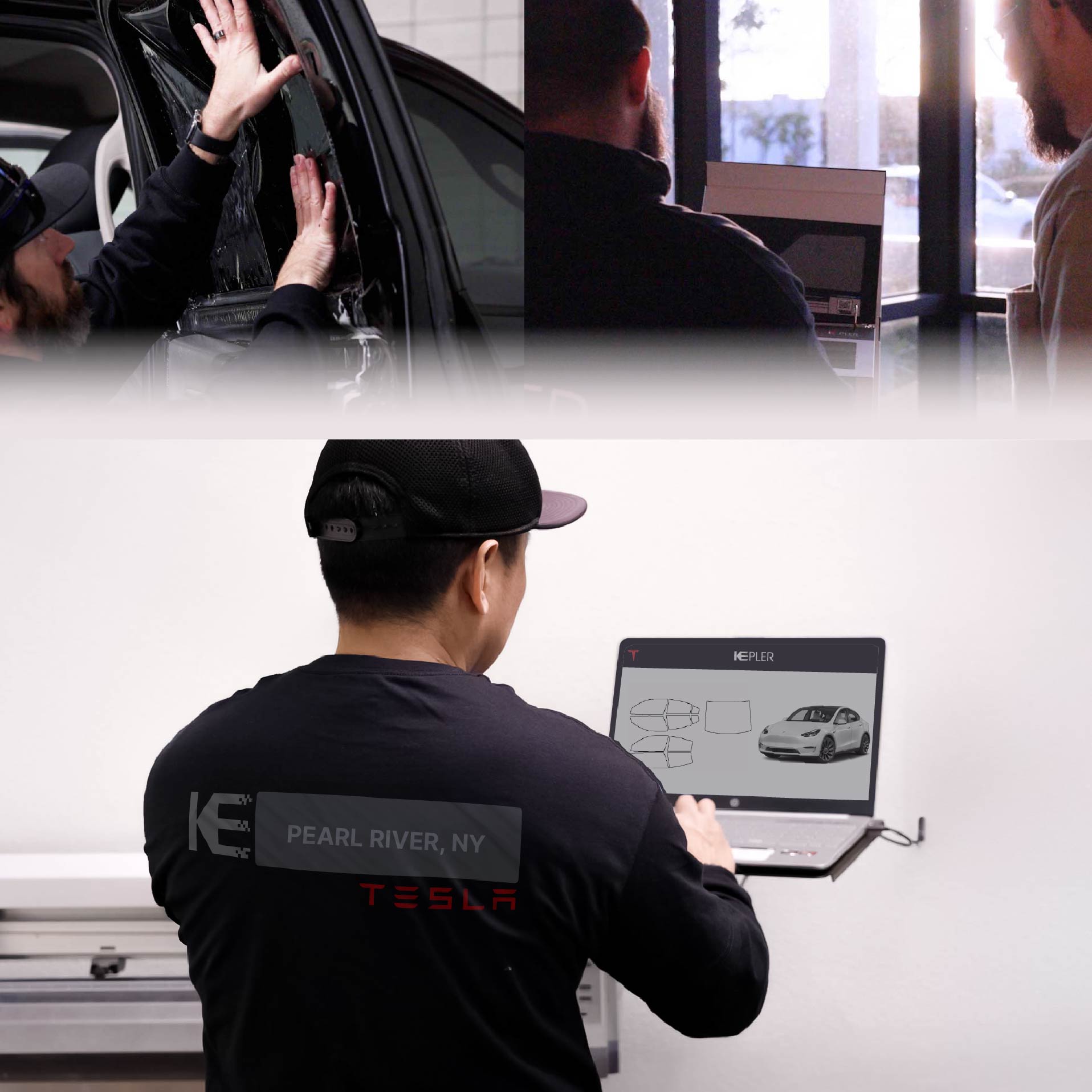 Kepler Technician Fitting High-tech Window Tint to Tesla in Pearl River