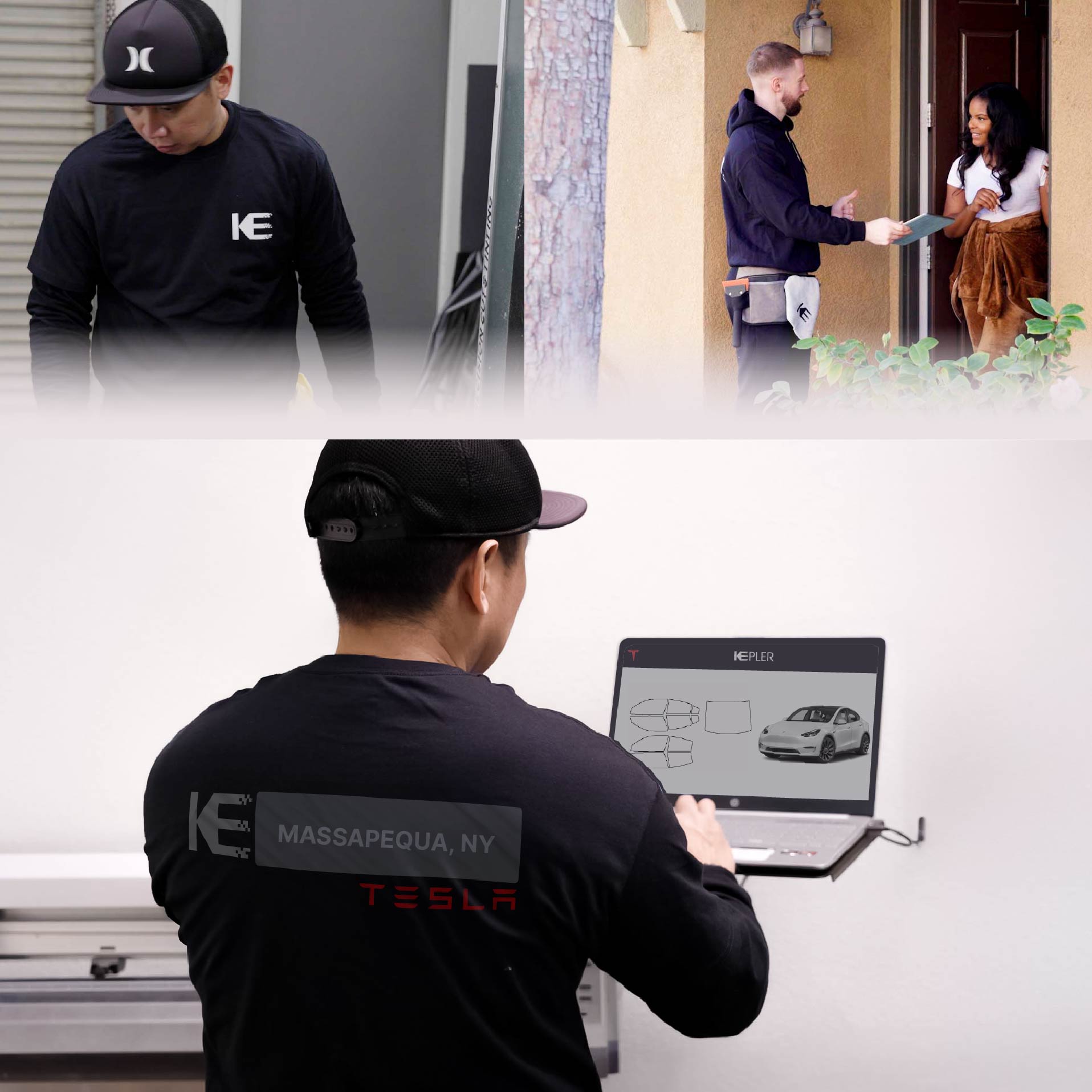 Expert Technician Applying Ceramic Window Tint to Tesla in Massapequa