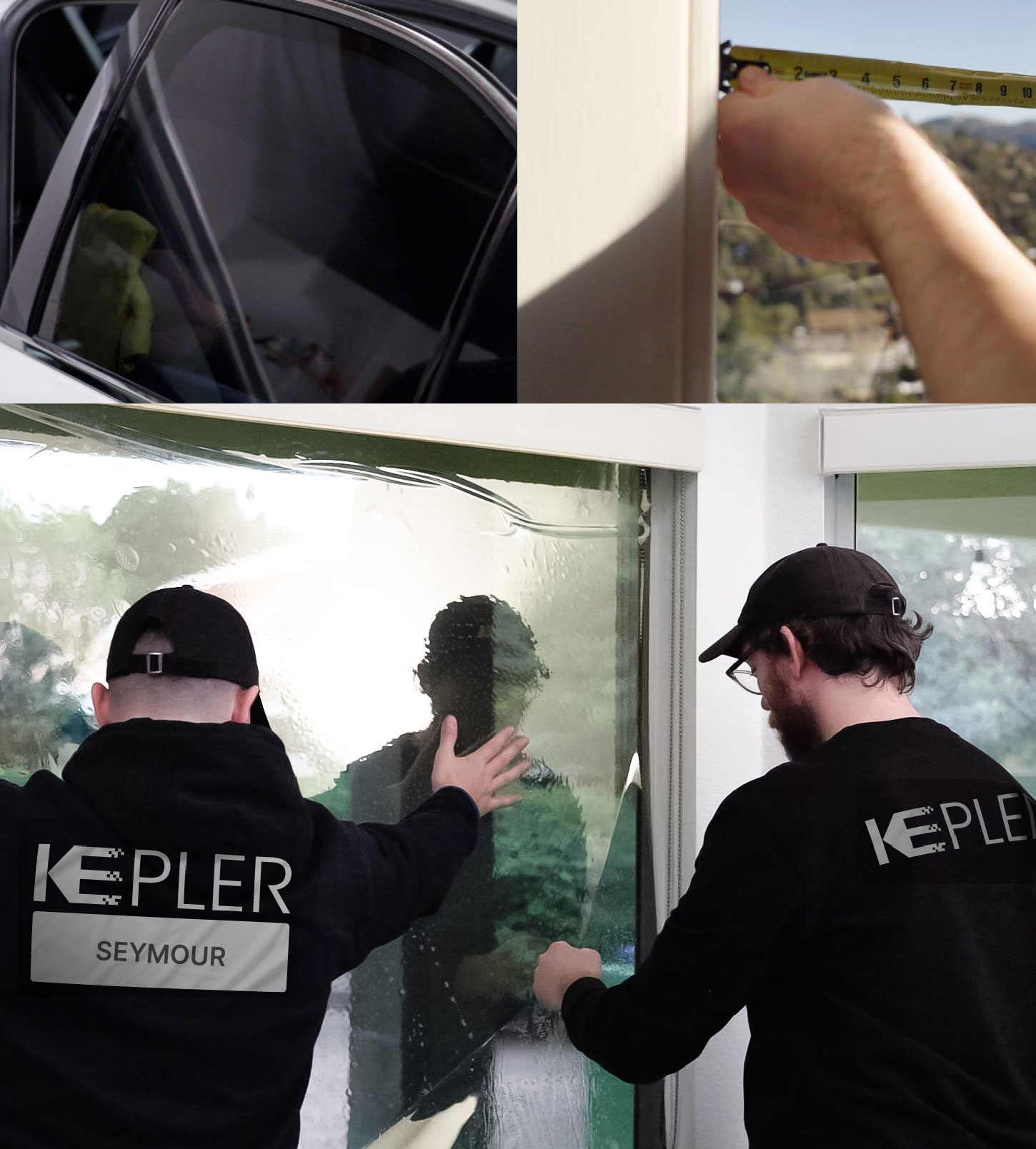 Expert Technician Applying Ceramic Window Tint to Home in Seymour
