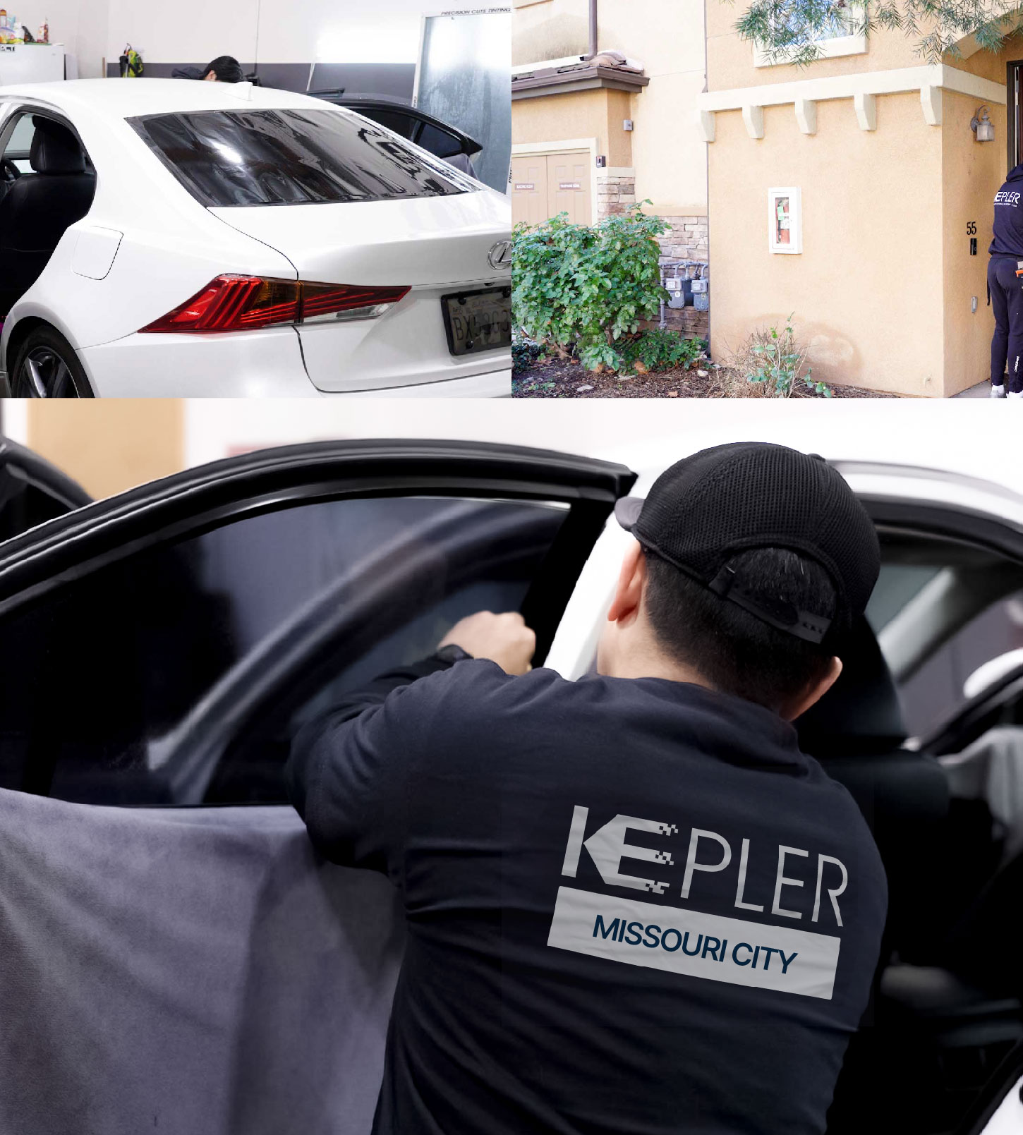Automotive Window Tinting Expert Applying Film in Missouri City, Texas
