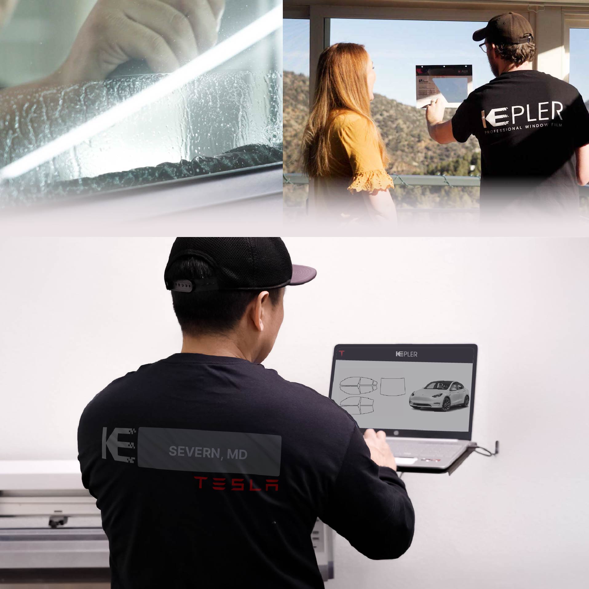 Kepler Technician Fitting Advanced Window Tint to Tesla in Severn