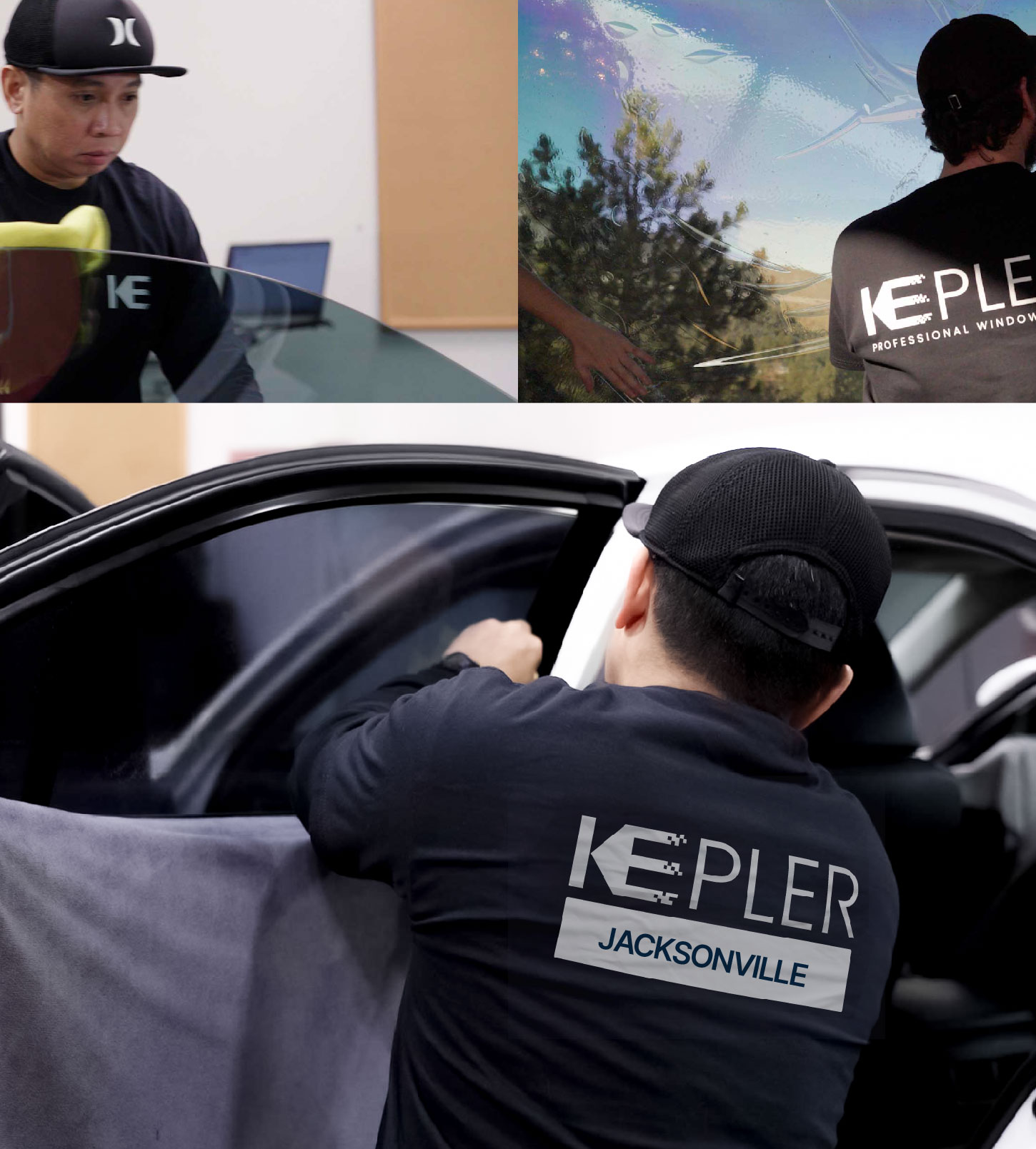Automotive Window Tinting Expert Applying Film in Jacksonville, Florida