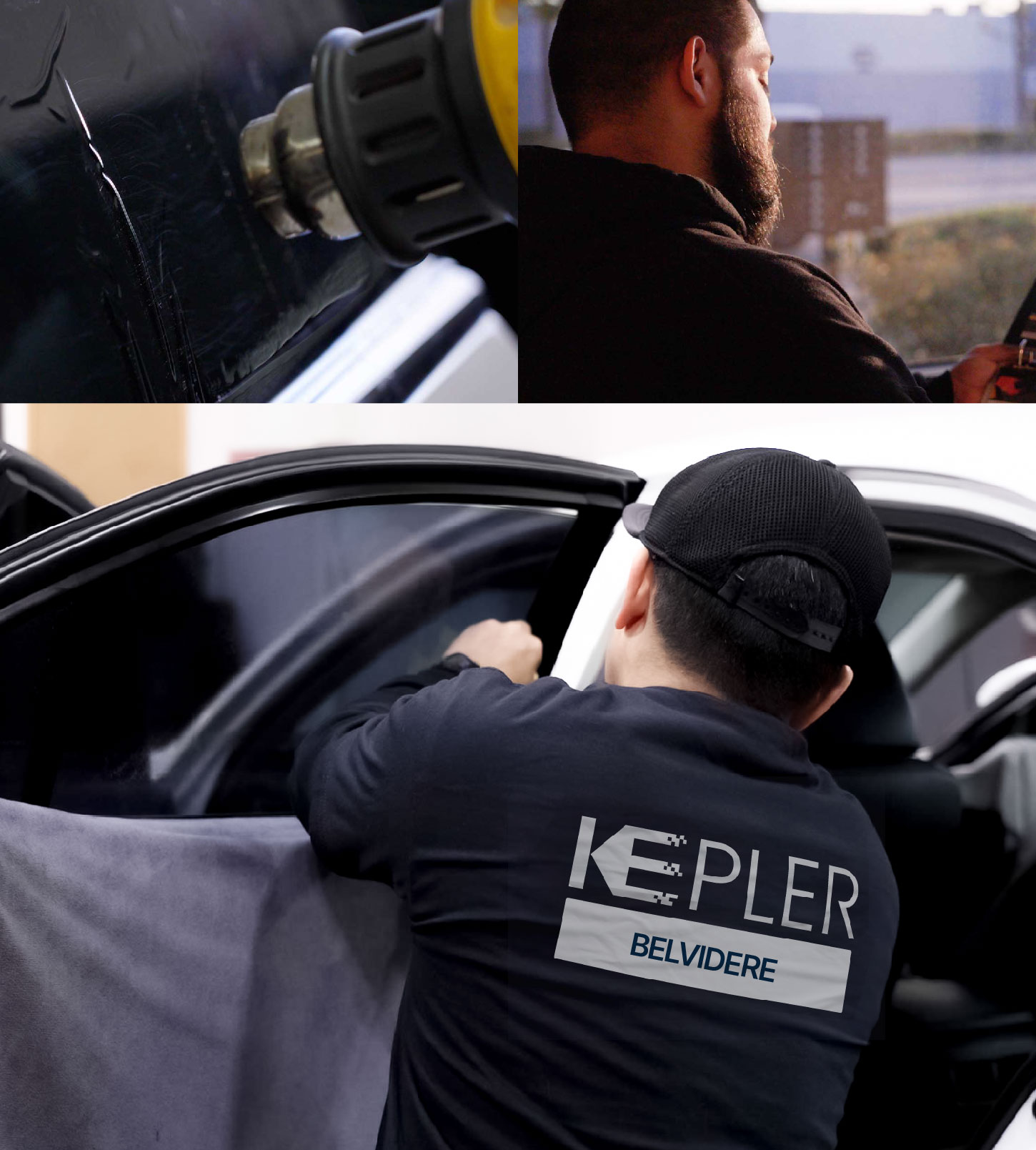 Automotive Window Tinting Expert Applying Film in Belvidere, Illinois