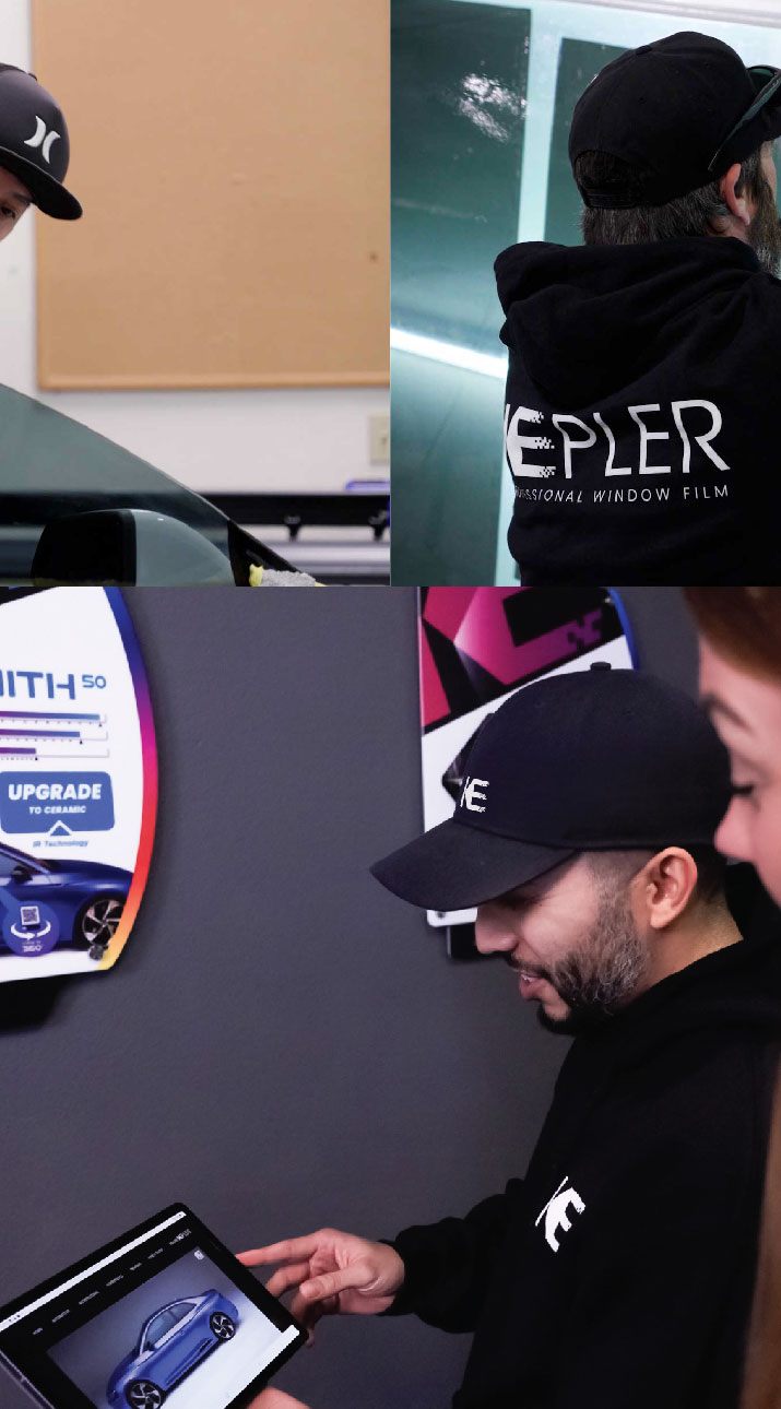 Kepler Dealer Showing Car Window Film Options to Customer in Chatsworth, California