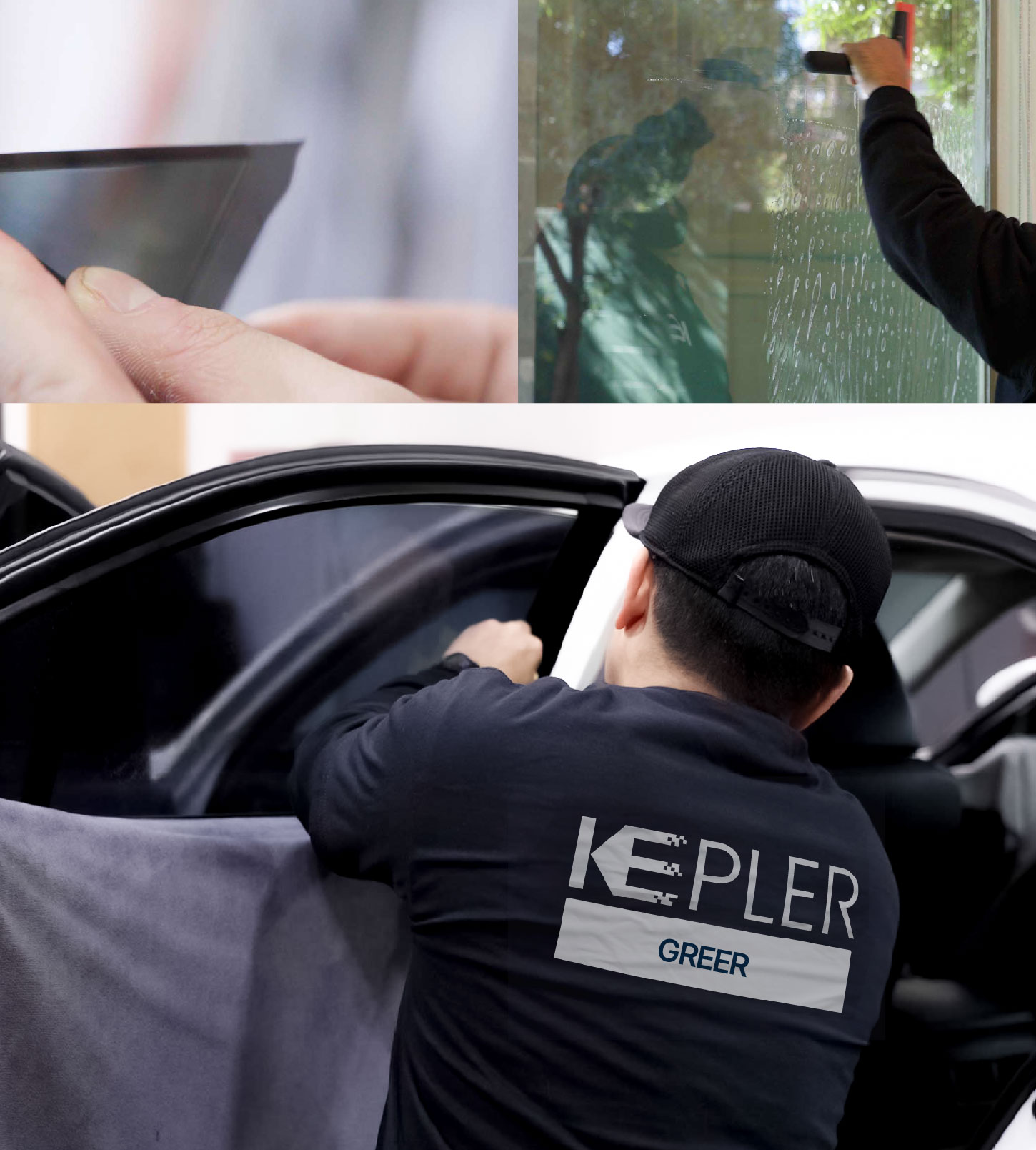 Automotive Window Tinting Expert Applying Film in Greer, South Carolina