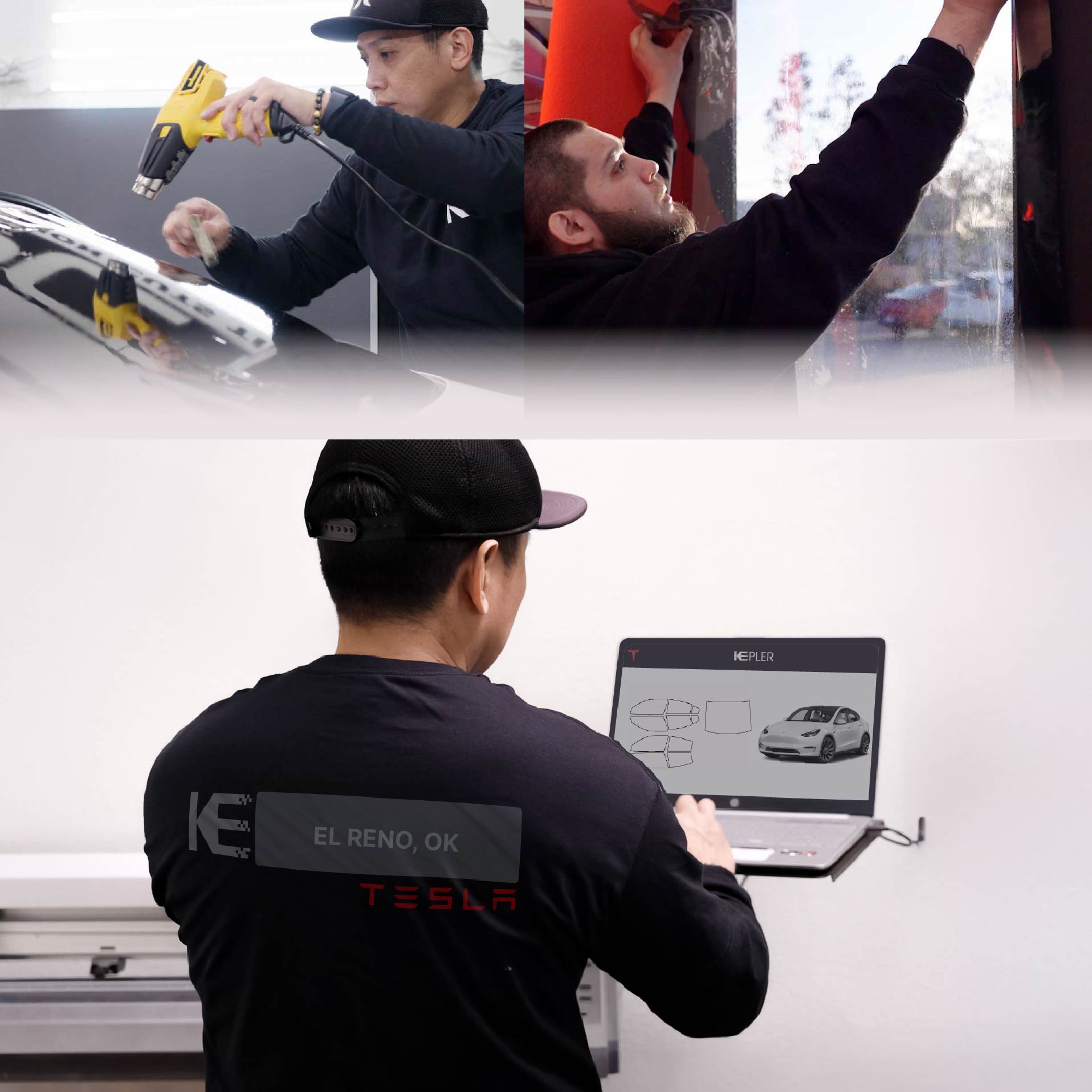 Expert Technician Fitting Ceramic Window Tint to Tesla in El Reno