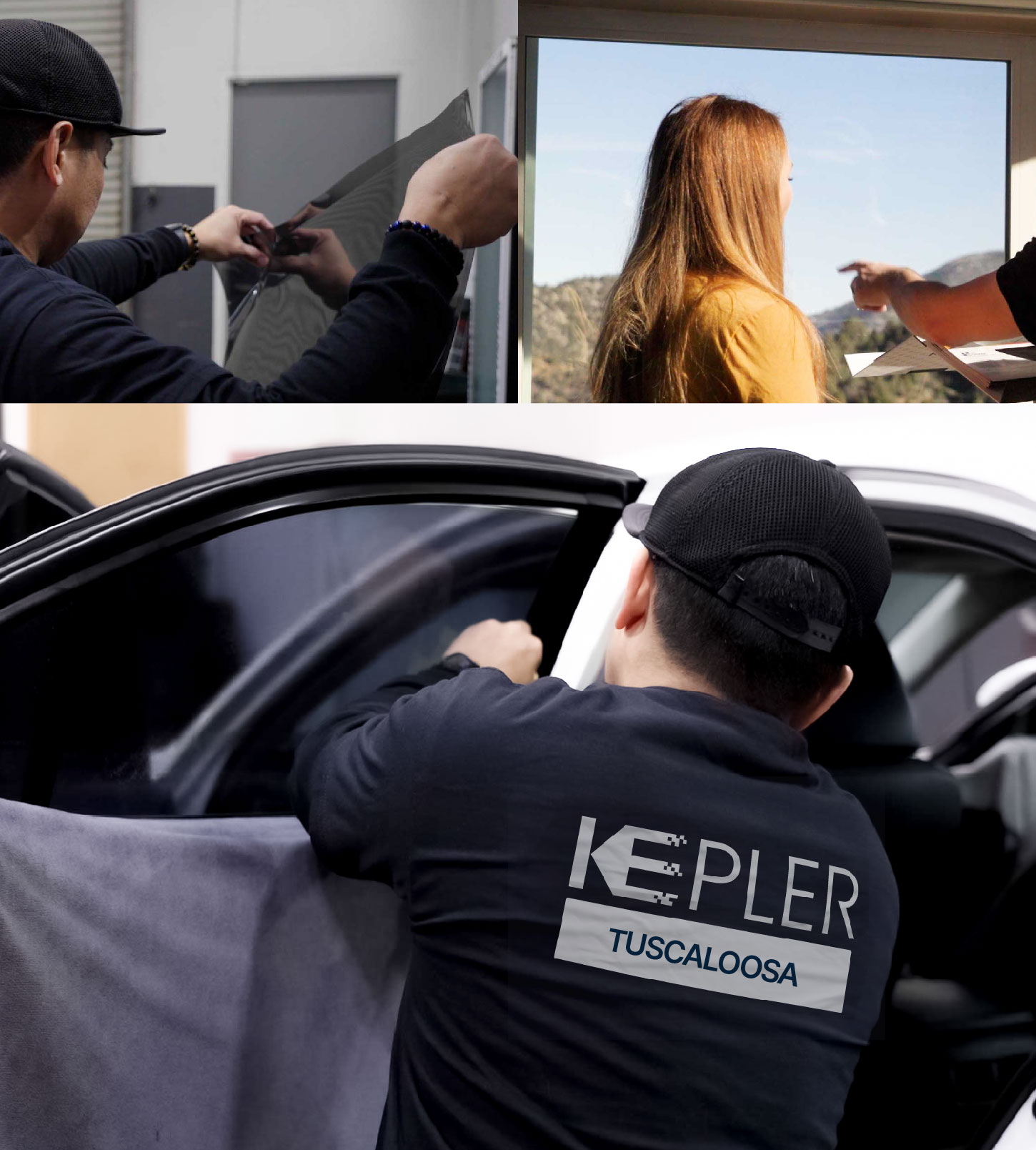 Automotive Window Tinting Expert Applying Film in Tuscaloosa, Alabama