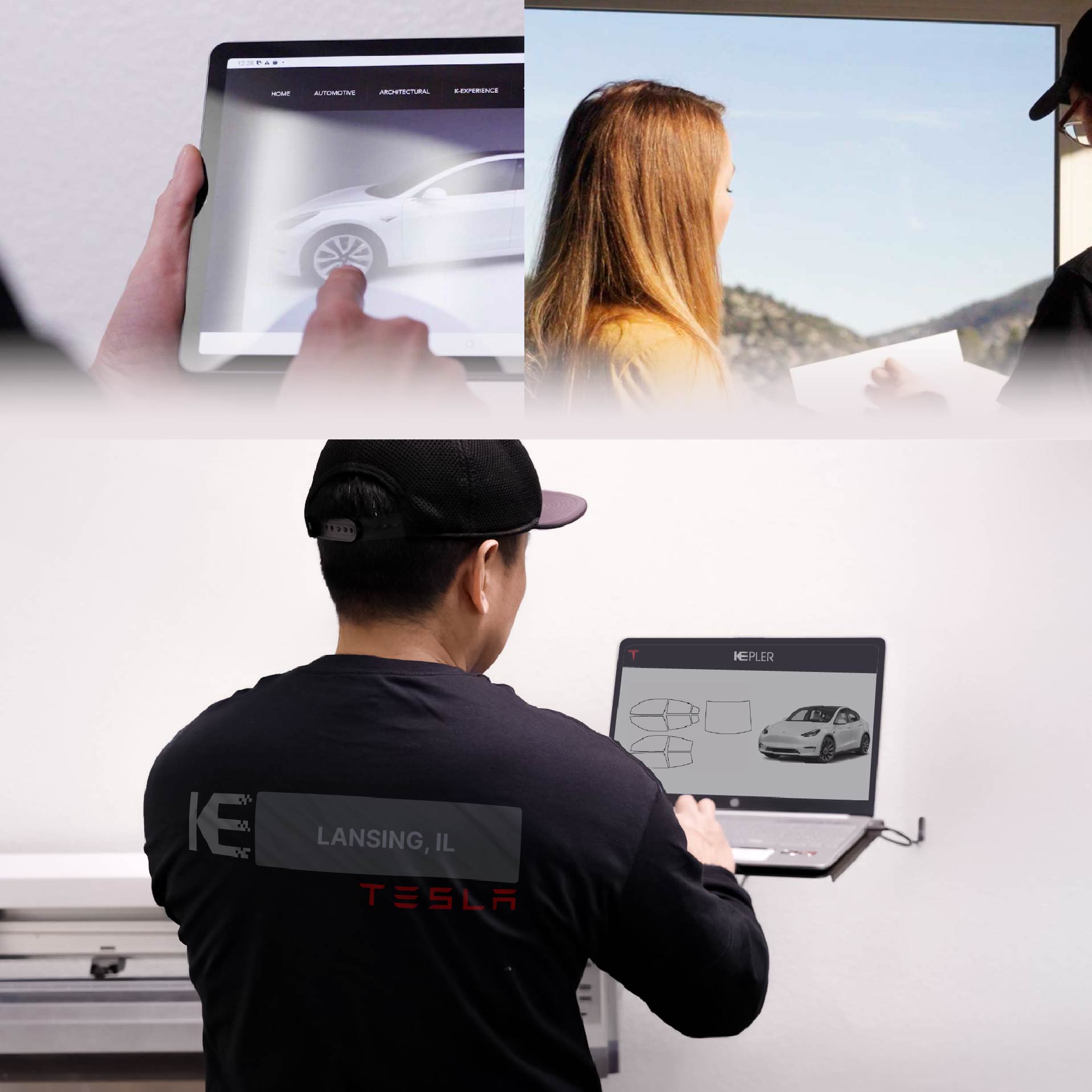 Kepler Technician Fitting High-tech Window Tint to Tesla in Lansing