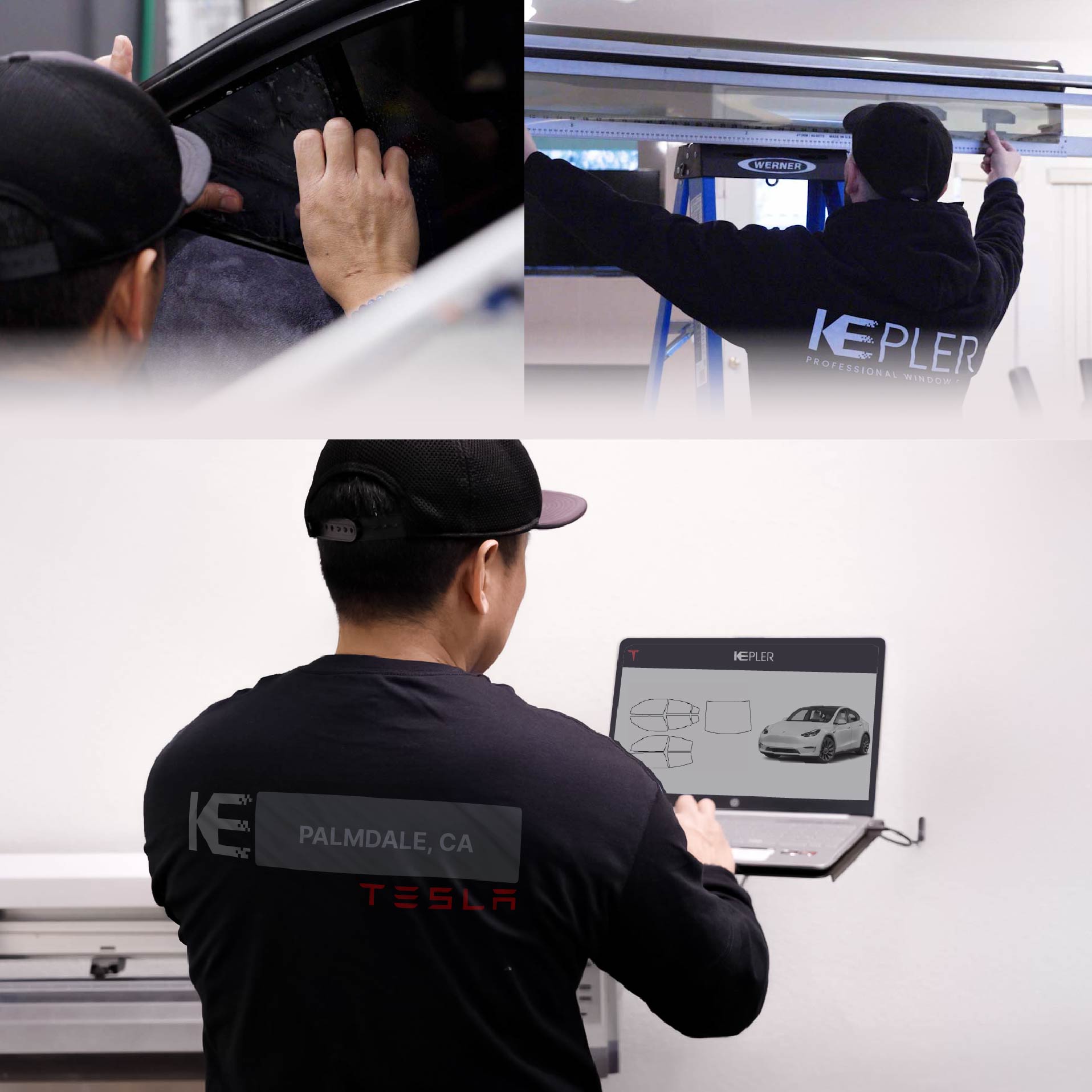 Expert Technician Installing High-tech Window Tint to Tesla in Palmdale
