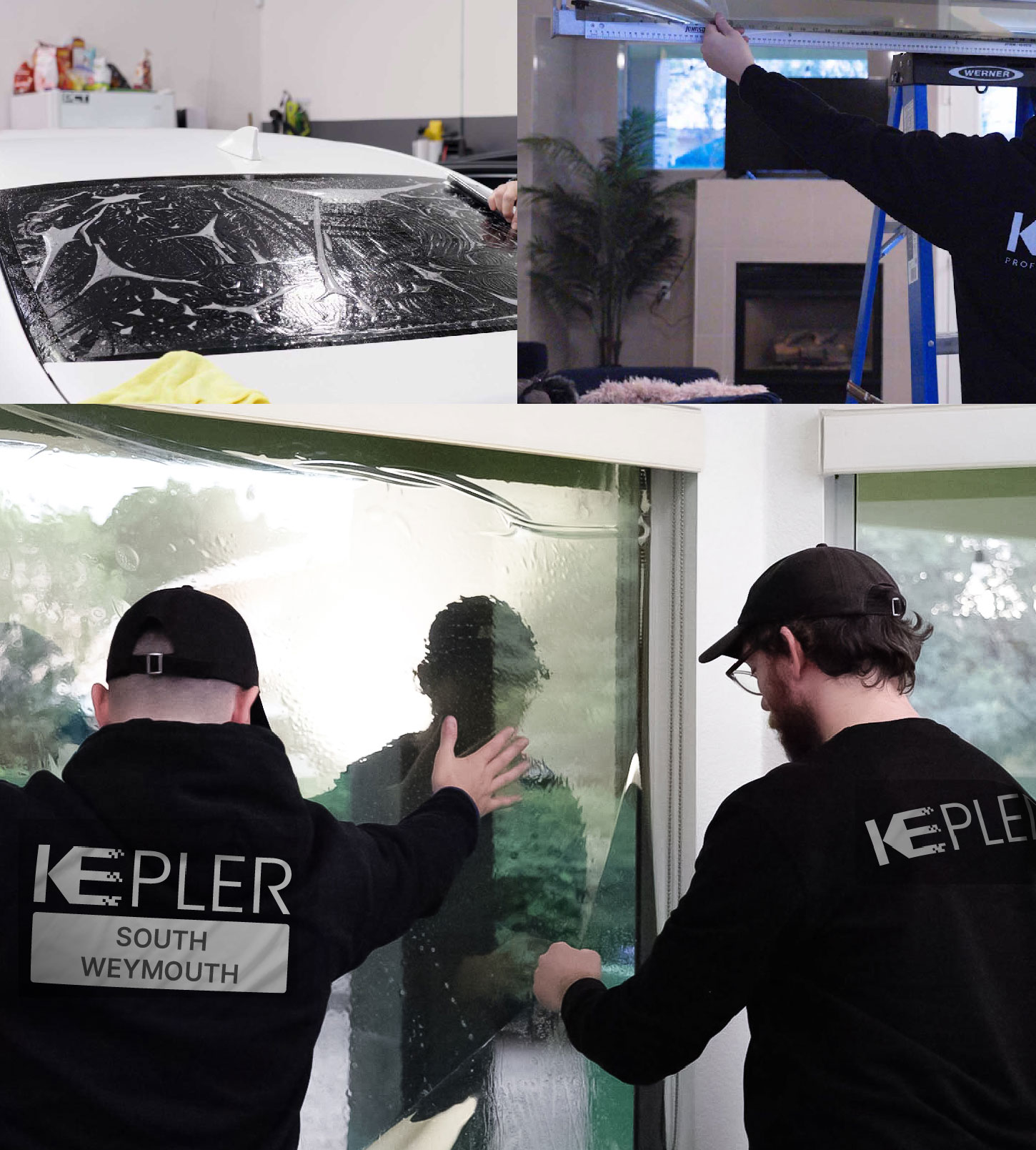 Expert Technician Installing Advanced Window Tint to Home in South Weymouth