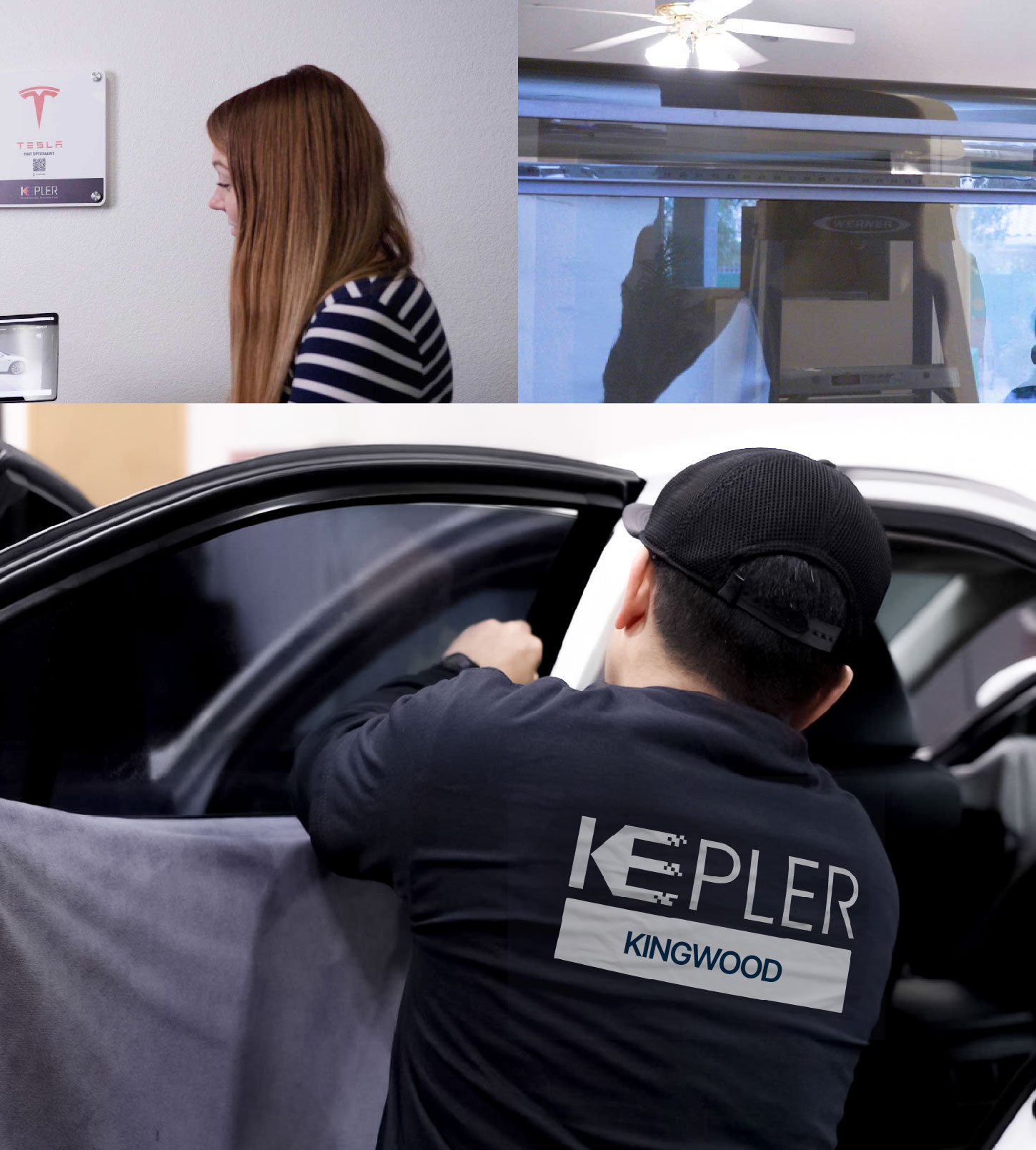 Automotive Window Tinting Expert Applying Film in Kingwood, Texas