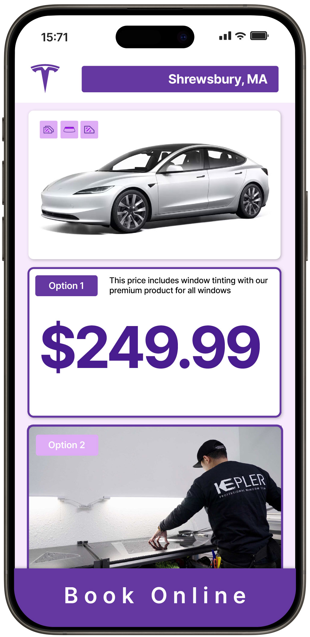 View Competitive Tesla Window Tinting Rates in Shrewsbury, Massachusetts