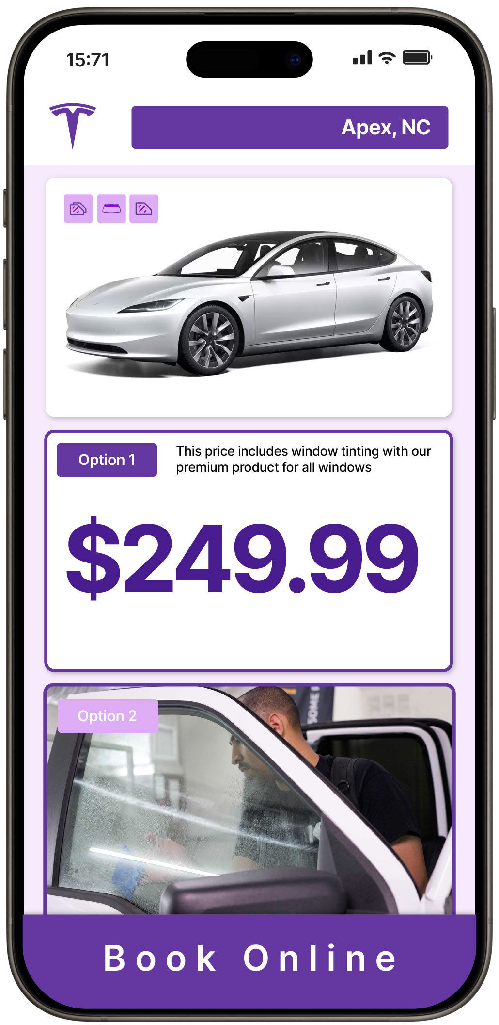 View Competitive Tesla Window Tinting Rates in Apex, North Carolina